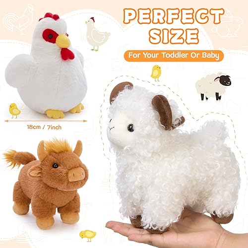 Miniatura 2 de MaoGoLan Paquete de 10 peluches de animales de granja a granel con caballo, vaca, perro, gato y más, juguetes educativos, decoración de fiesta,