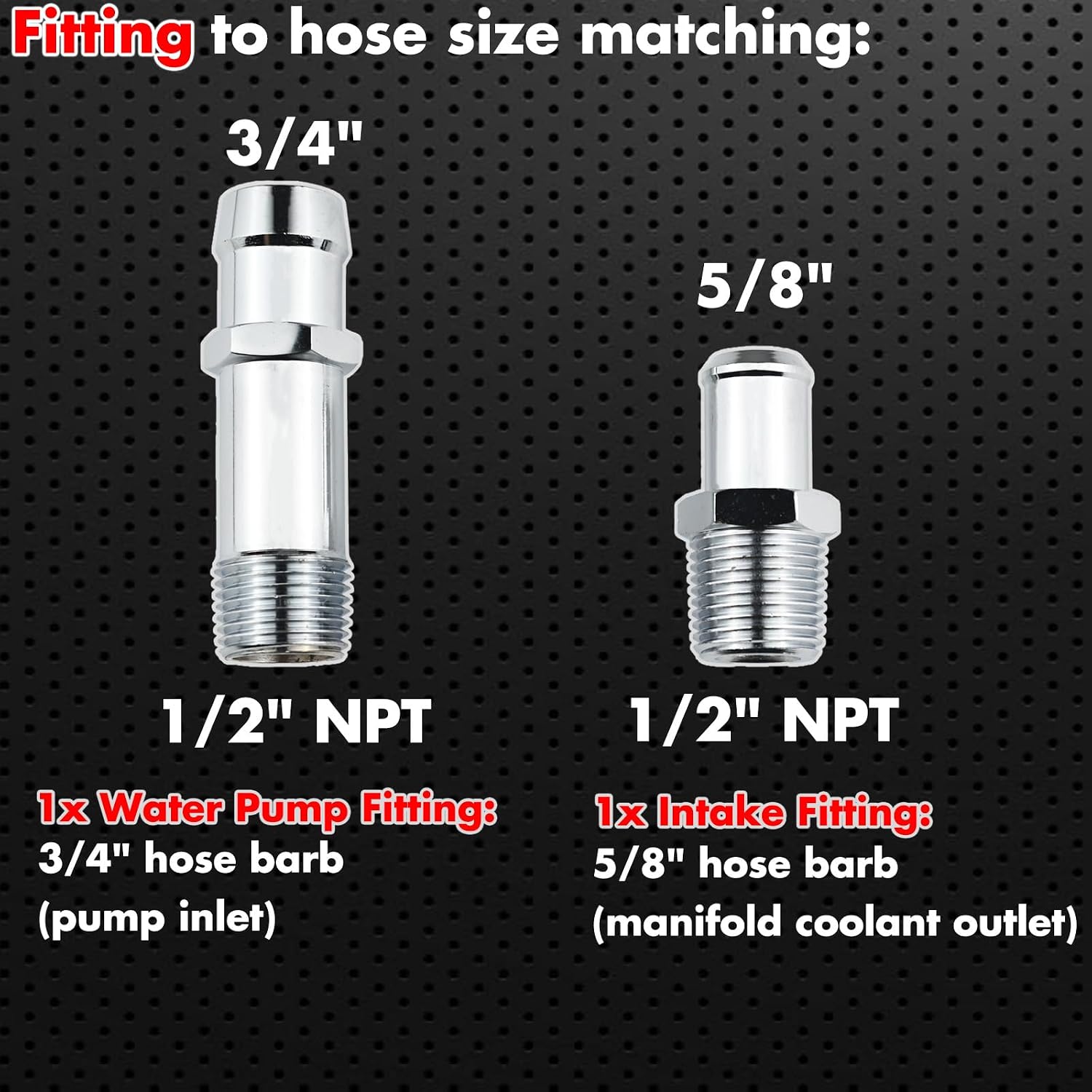 Heater Hose Connector, 5/8" Intake 3/4" Water Pump Fitting,1/2" NPT Thread to Barb,Stainless Steel Upgrade Replacement,Leak-Proof Seal,SBC 283 305 307 327 350 383 400 Compatible,2-Pack