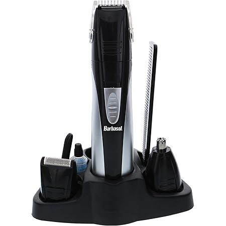 Barbasol Portable Battery Powered All in 1, 7 Piece Beard Grooming Set with Ear and Nose Trimmer, Foil Shaver and Beard Trimmer with Stainless Steel Blades and Stand