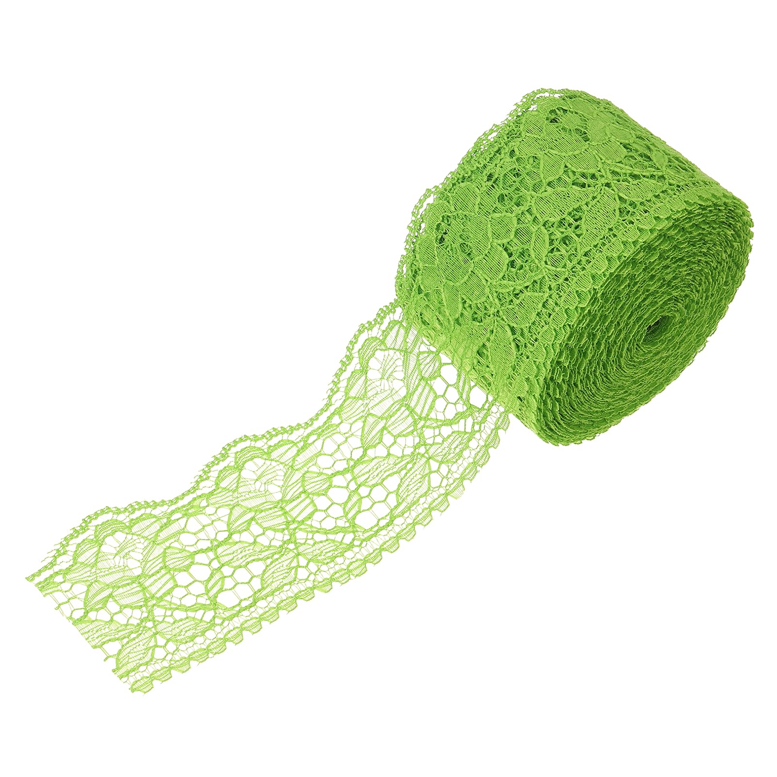 sourcing map 2.4 Inch Wide 10 Yard Elastic Lace Ribbon Floral Pattern Neon Green Stretch Lace Trim Embroidered Fabric for Sewing Making, and DIY Crafts, Gift Wrapping, Bouquets, Wedding Decor