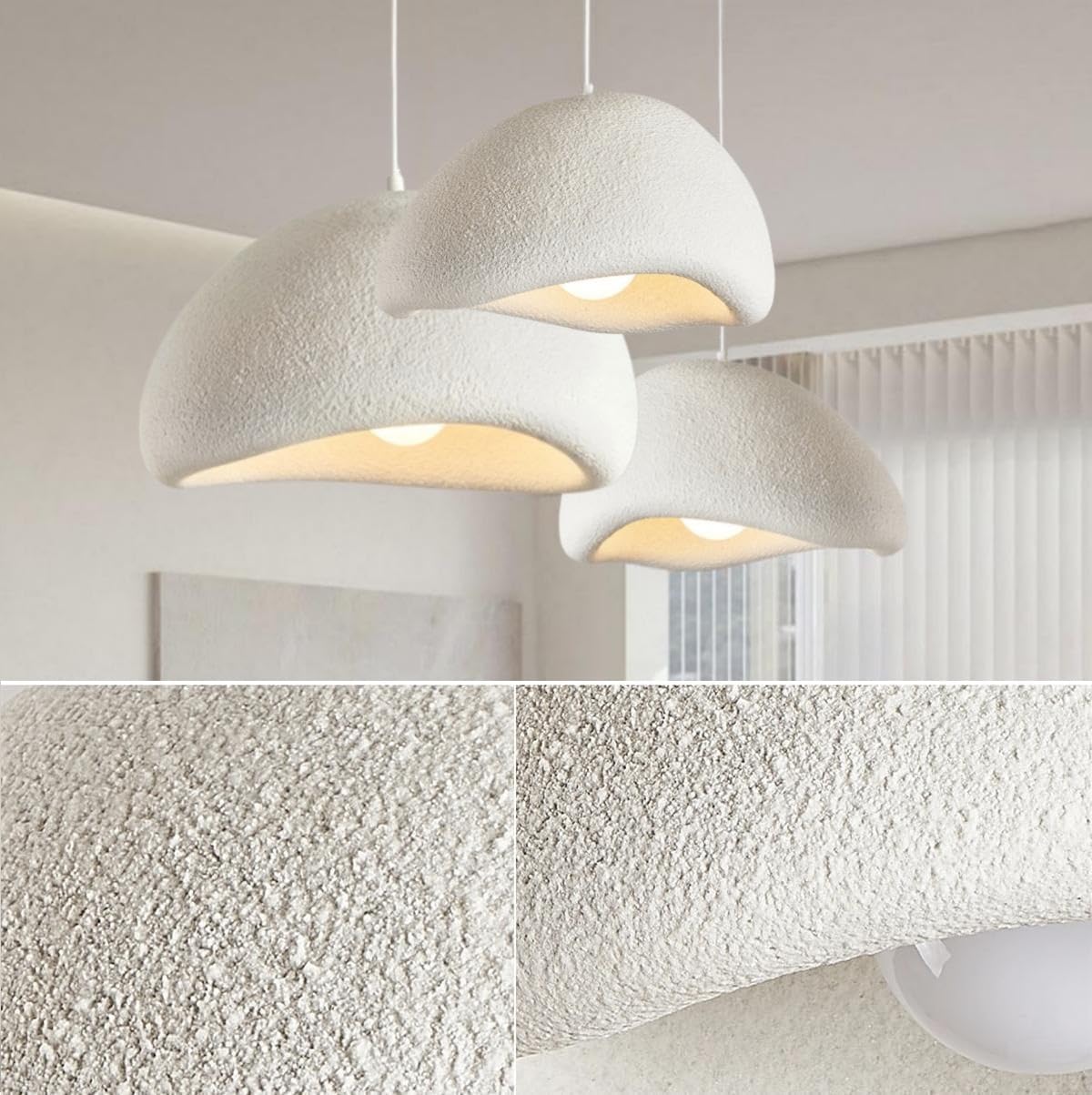 Scandinavian Pendant Lights Kitchen Island White Concrete Cement Look Pendant Light Dome Hanging Lamp Wabi Sabi Chandelier - Small