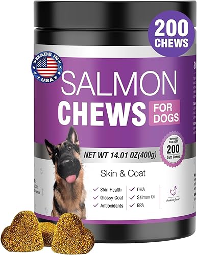 Suplemento Omega 3 para la piel y el pelaje para perros, 200 suplementos de aceite de pescado para perros con ácidos grasos EPA y DHA, alivio de la