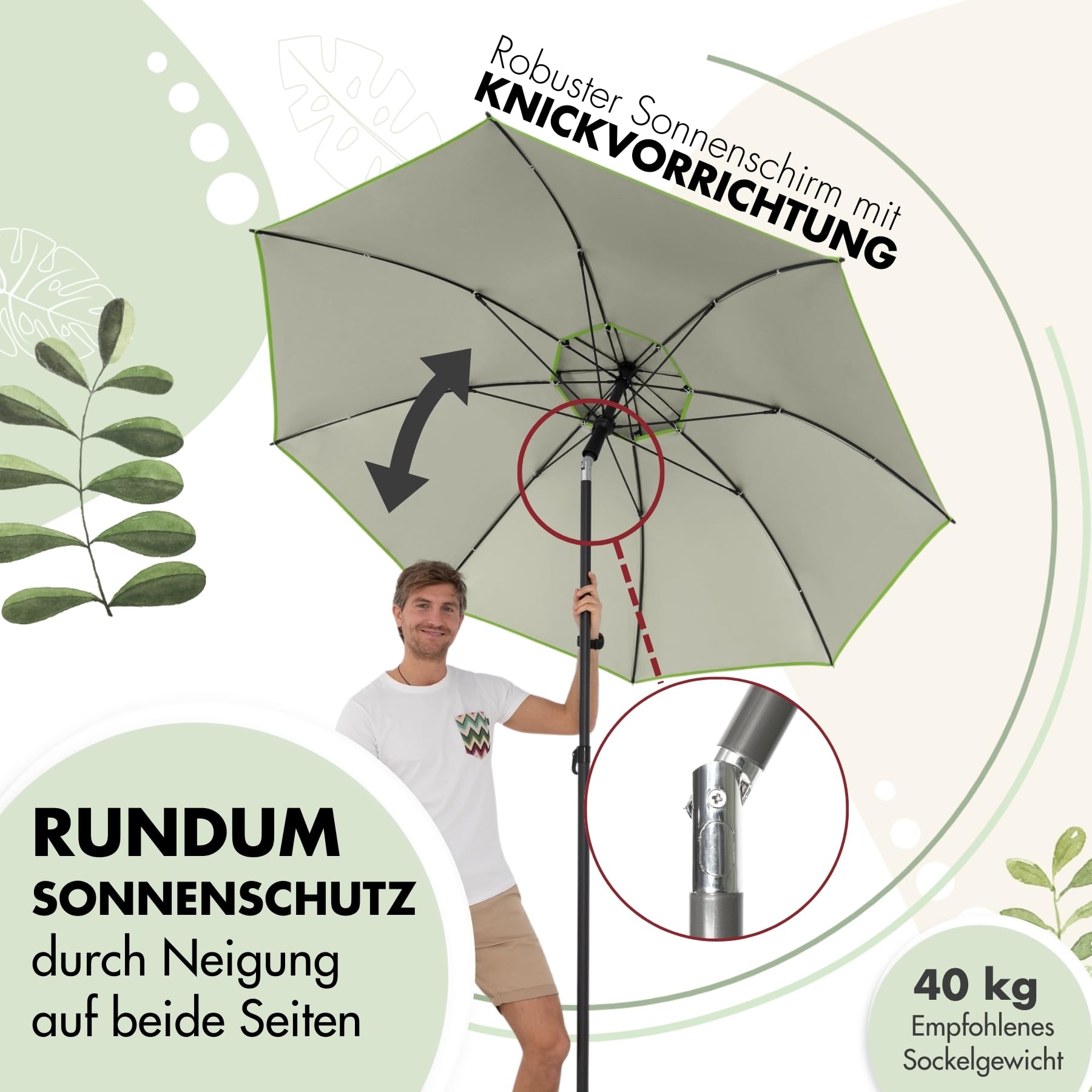 doppler derby Windprofi 200cm in Apfelgrün I Sonnenschirm für Strand sowie Balkon & Terrasse I Schirm höhenverstellbar I Mit UV-Schutz I knickbar I Für Freibad I Strandschirm
