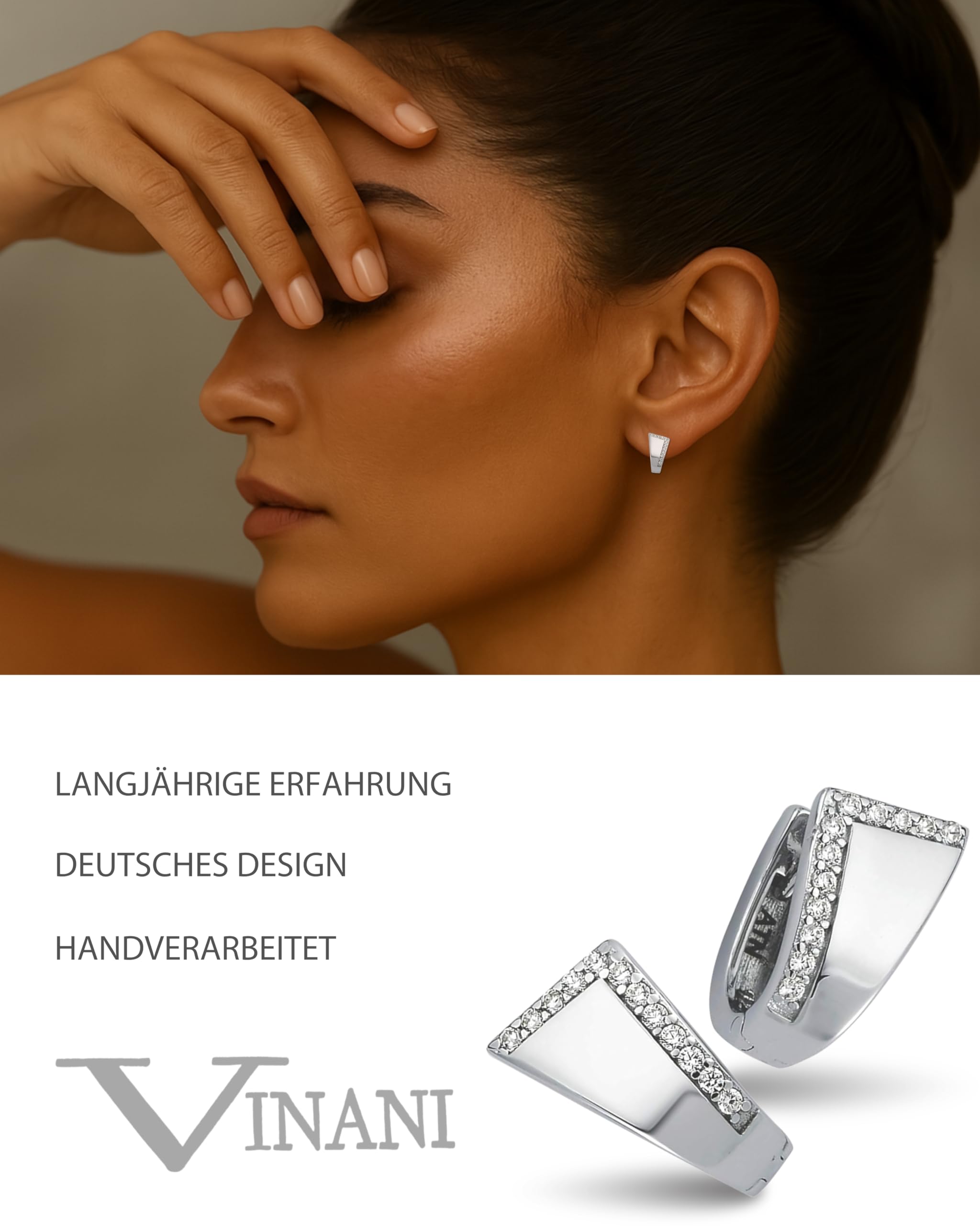 VINANI Klapp-Creolen aus 925 Sterling Silber I Nickelfreie rhodinierte Damen-Ohrringe mit Zirkonia I Hochglanzpoliert mit Anlaufschutz I Allergikerfreundlich I Handarbeit in Juweliersqualität I 2CZE