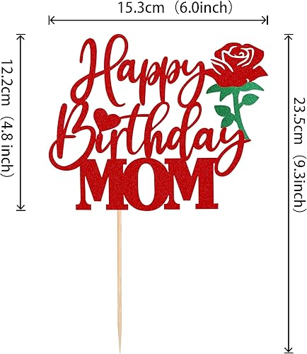 Miniatura 2 de 1 pieza de decoración de pastel de feliz cumpleaños para mamá con flor de rosa con purpurina para la mejor mamá, amor, madre, decoración para feliz