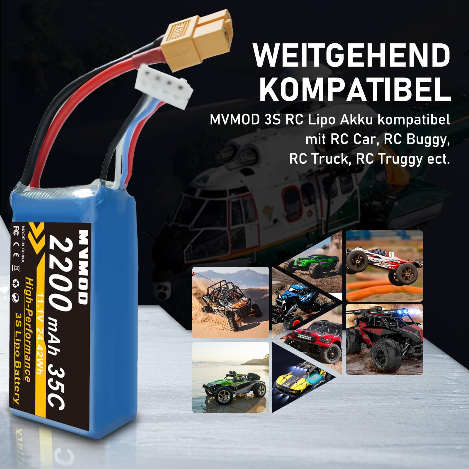 Gens Ace 3S LiPo Accu 2200mAh 11,1V 30C met XT60 Stekker & Zwarte G-Tech Connector – Soaring Serie voor RC Vliegtuig, Helicopter, Drone & Vaste-Vleugel Modellen