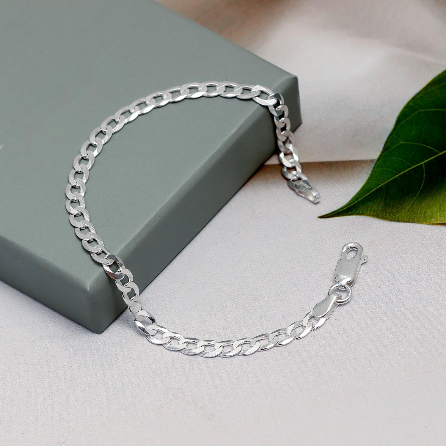 LeCalla Solid 925 Sterling Silver Curb Chain Bracelet | Lightweight Italian Diamond-Cut Cuban Link Curb Chain Bracelet for Men(6.5, 7, 7.5, 8, 8.5 & 9 Inches), Made in Italy - Image 6