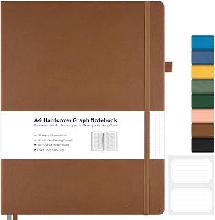 MALEDEN Brown Leather Graph Paper Notebook