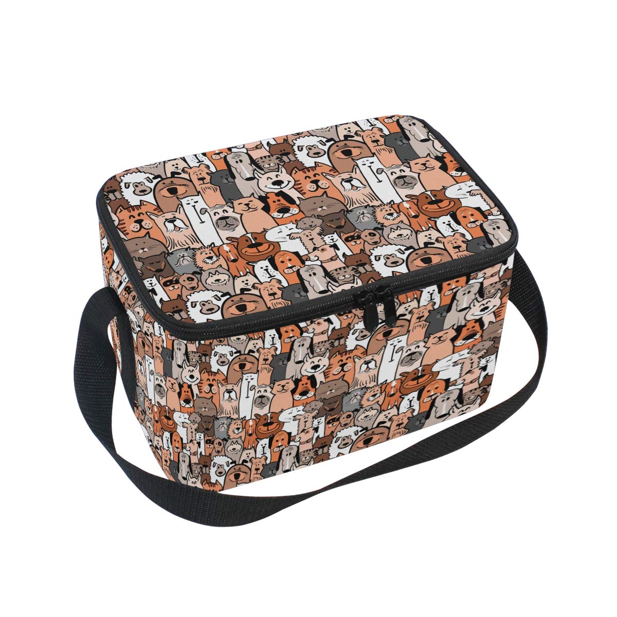 Linomo Cute Animal Dog Cat Tiger Lunch Box Insulated Lunch Bag, Cooler Lunchbox Lunch Tote Bag Handbag Reusable Bag for Kids Women Men