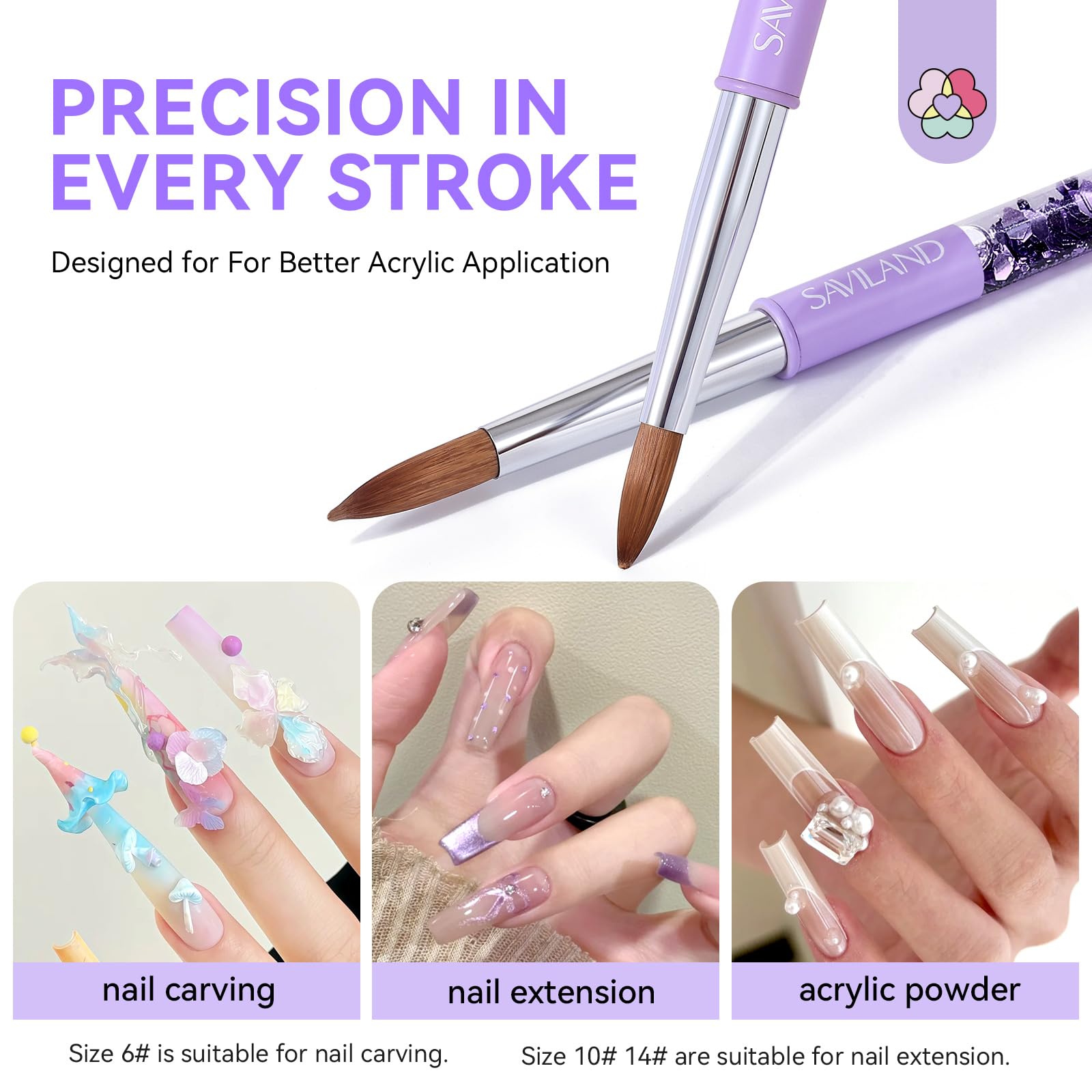 Amazon.com: SAVILAND Kolinsky Acrylic Nail Brush Size 6,10,14 with