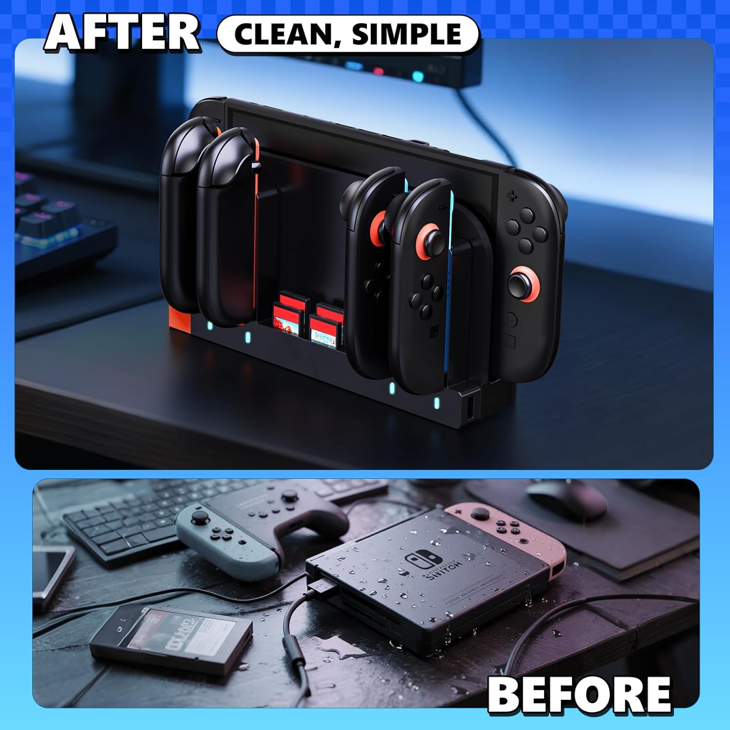 Switch 2 Joycon Charging Dock Station with 4 Controller Slots & 6 Game Card Storage - Magnetic Direct Console Connection Charging Stand for Switch 2 Joy-con Controllers, Compact NS2 Dock - Image 5