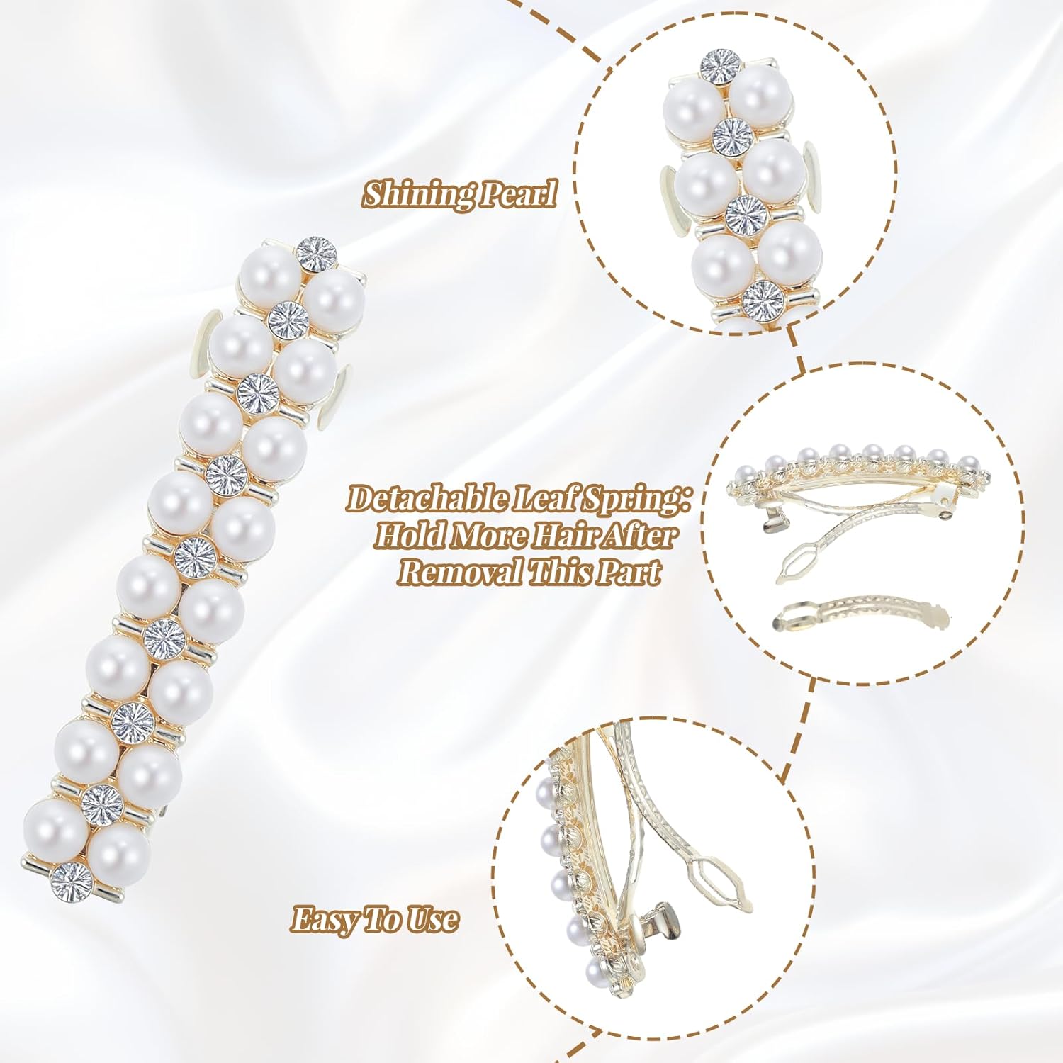 2Pcs Pearl Barrettes for Women,Elegant Pearl Hair Clips - Fancy Hair Barrettes Wedding Brides Hairs Accessory,Party Daily Use - Image 3