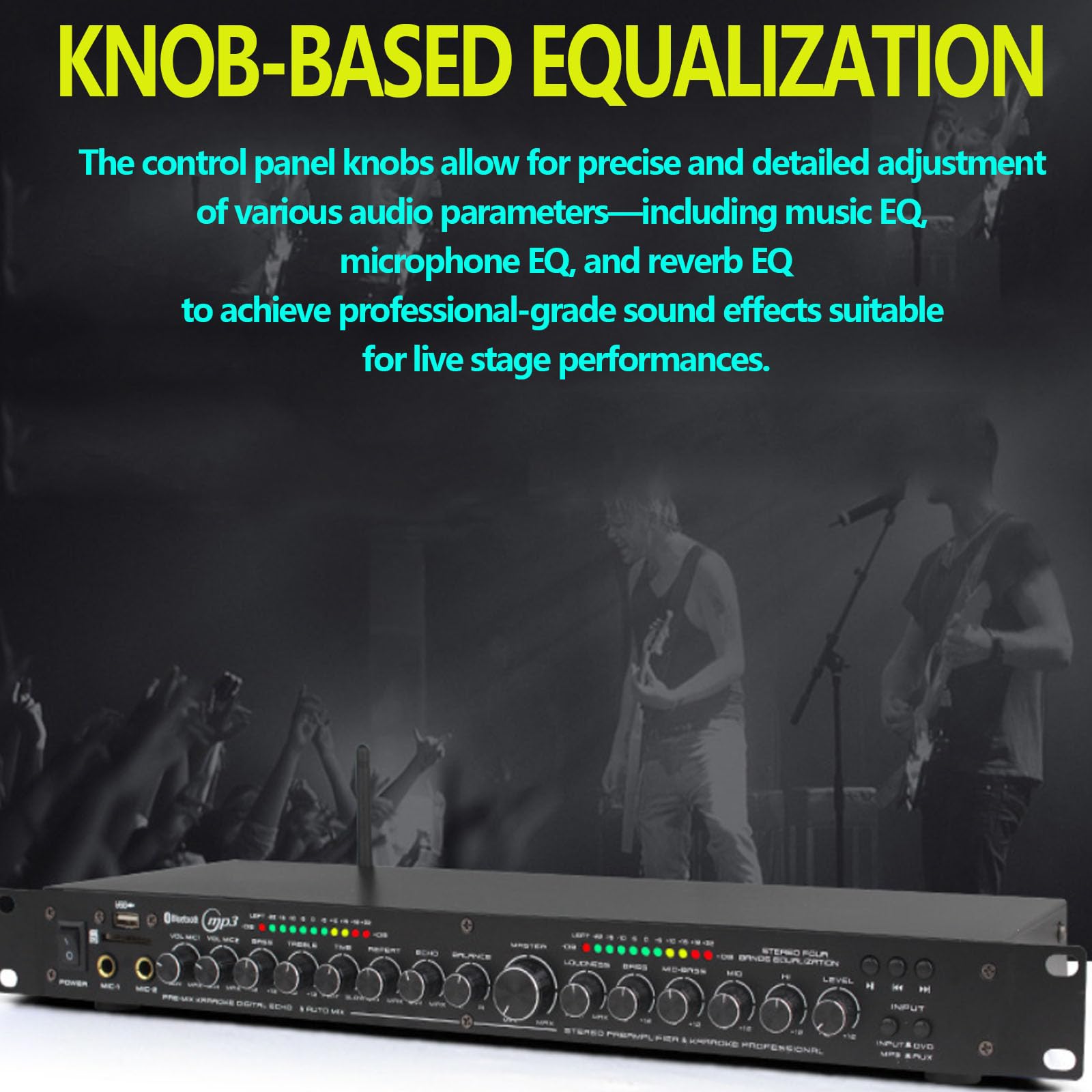 Preamplificador Digital Para Micrófono Ktv Profesional, Procesador De Audio Anti-acoplamiento, Compatible Con Audio Usb/bluetooth/tarjeta If, Interfaz De 2 Micrófonos Con Efecto De Reverberación
