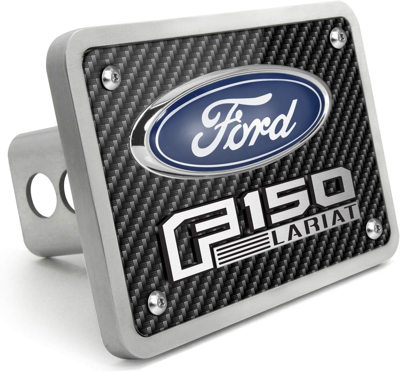 iPick Image Made for Ford F-150 Lariat 3D Logo Carbon Fiber Texture Billet Aluminum Tow Hitch Cover