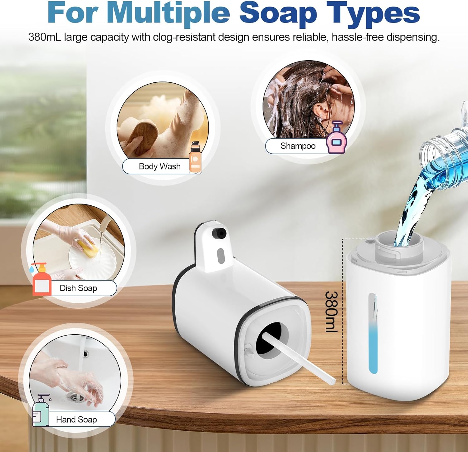 Automatic Liquid Soap Dispenser, 9 Adjustable Levels, 380ml/12.8oz, Touchless Hand Soap or Dish Soap Dispenser,IR Sensor & Display,Wall-Mount or Tabletop Use for Bathroom Kitchen