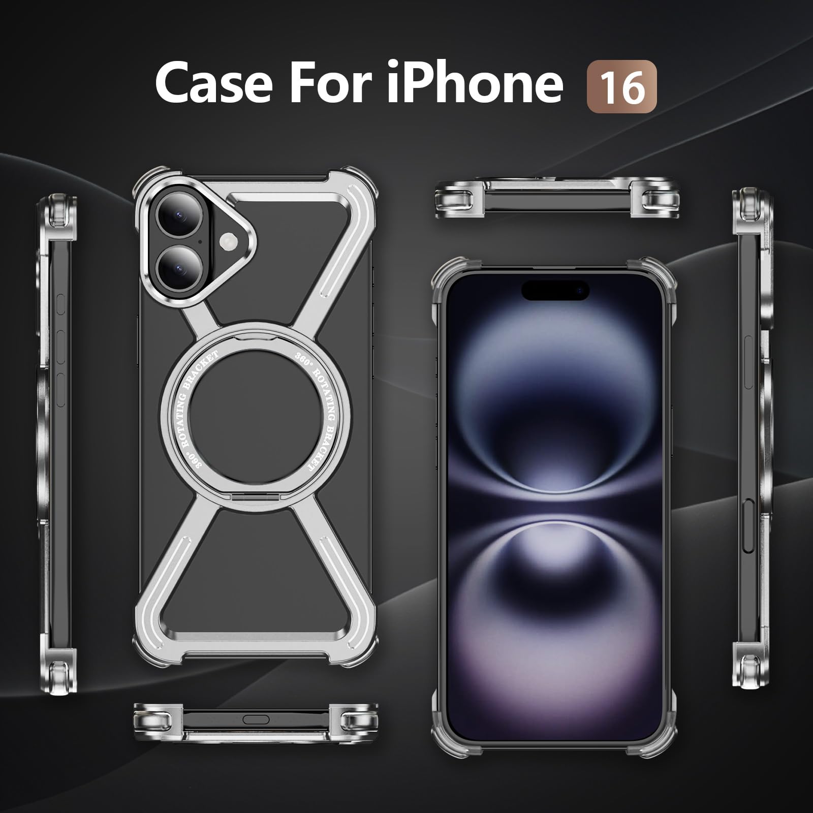 QIWEIQING Etui szkieletowe do iPhone'a 17 16.0 cm, ochrona klasy wojskowej, magnetyczna podpórka 360°, kompatybilna z MagSafe, tytanowa, odporna na wstrząsy osłona do iPhone 17 16.0 cm, srebrne, THJ