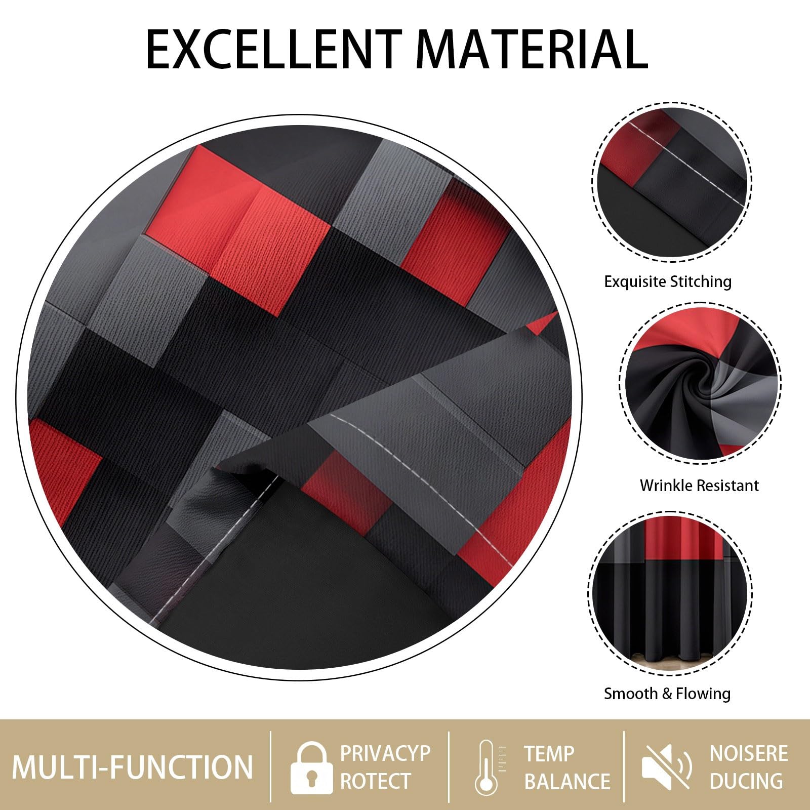 Verdunkelungsvorhänge Modern Minimalistisch, 3D Geometrisch Würfel Quadrate Farbblöcke Vorhänge mit Ösen für Wohnzimmer, H245 x B100 cm 2 Paneele Blickdicht Thermovorhang für Schlafzimmer, Schwarzgrau