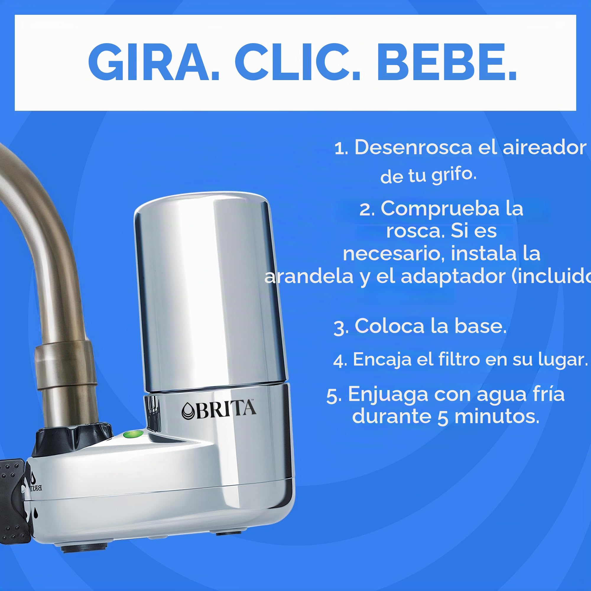 Brita Sistema de montaje de grifo, sistema de filtración de grifo de agua con recordatorio de cambio de filtro, reduce el plomo, fabricado sin BPA, solo se adapta a grifos estándar, Elite, cromado,