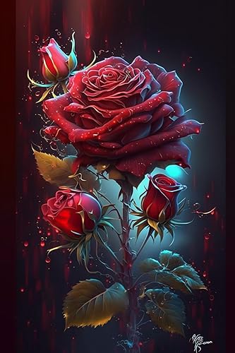 Kit de pintura de diamantes por números para adultos y niños, kit de bordado de punto de cruz, decoración del hogar, 12 x 12 pulgadas, rosa roja