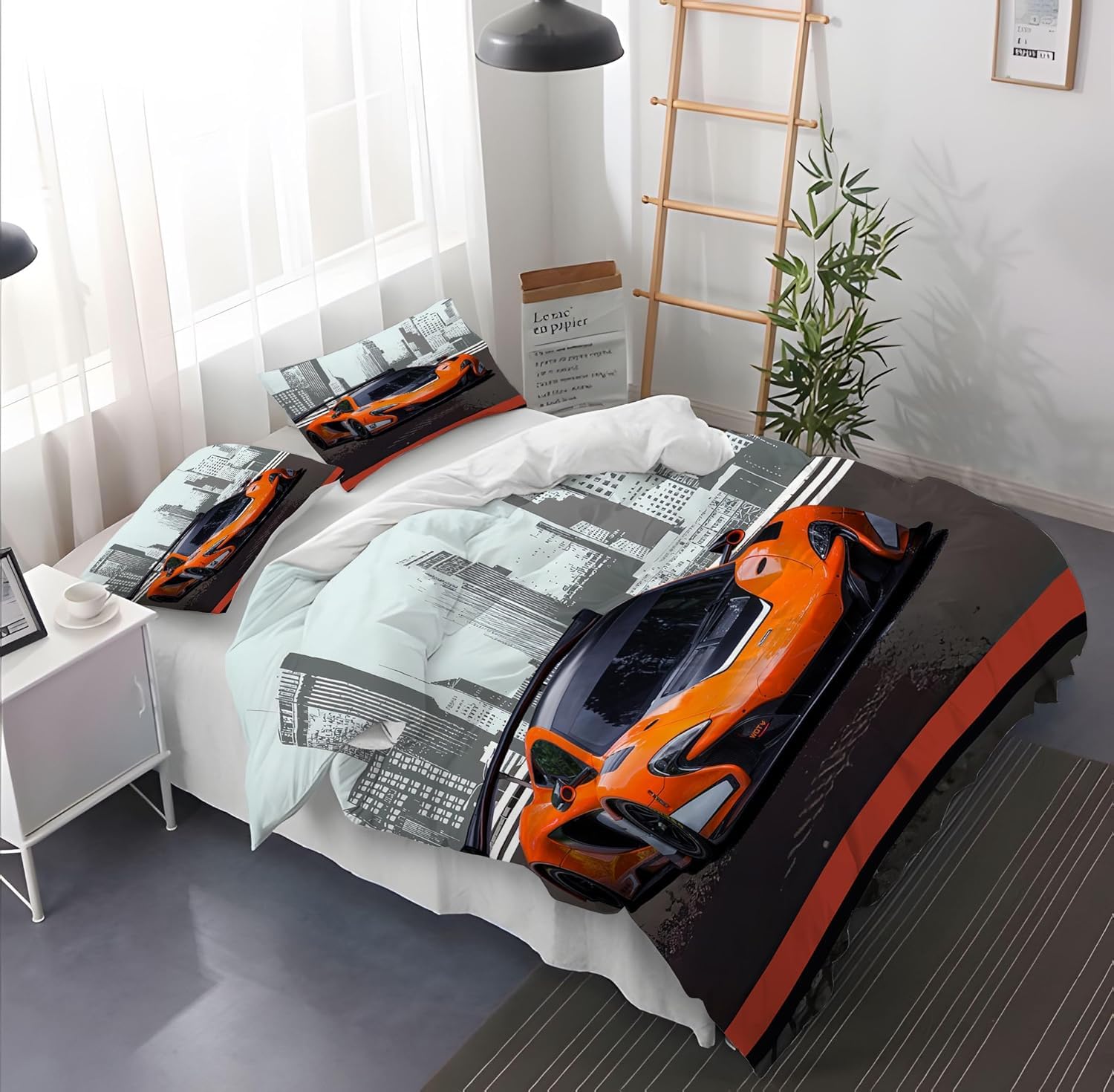 CXYXHW Beddengoedset met racewagen voor jongens, sportwagen, dekbedovertrek, extreem sportthema, beddengoedset voor kinderen met ritssluiting en 2 kussenslopen (racewagen 5, 220 x 240 cm