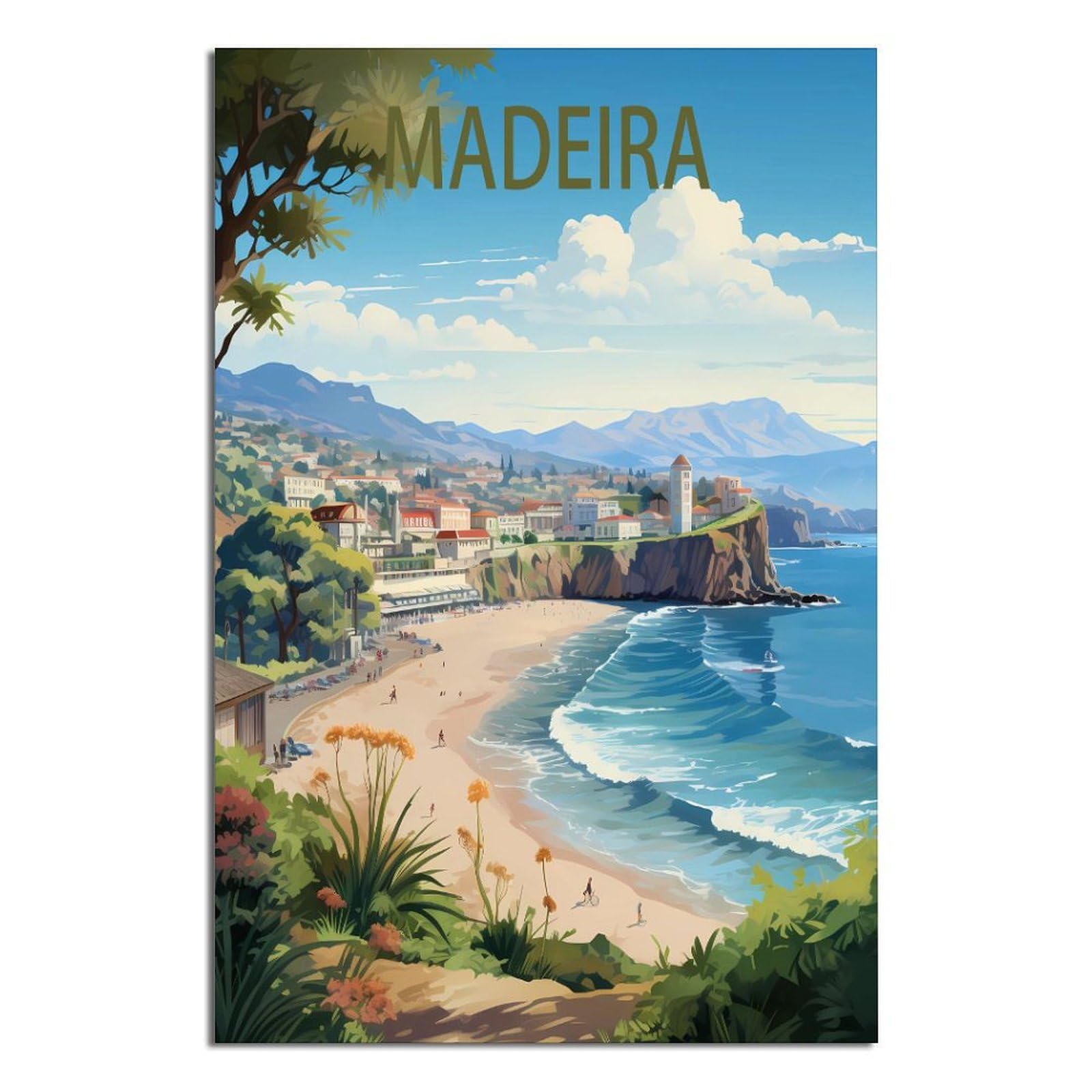 HYBFQXELL Madeira Portugal Lake Vintage Travel Poster Landscape 20x30inch(50x75cm) Canvas Art Posters And Wall Art Pictures Prints Modern Family Bedroom Decor Posters