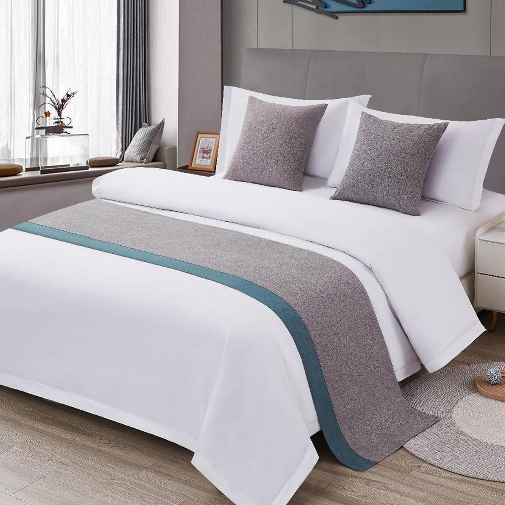 CLMETHE Cotton Linen Contrast Color Bed Runner Decorative Bed Scarf Bedding Protector Simple Bedspread for Hotel Home Wedding Guesthouse,N-50 * 240CM(1.8m bed)