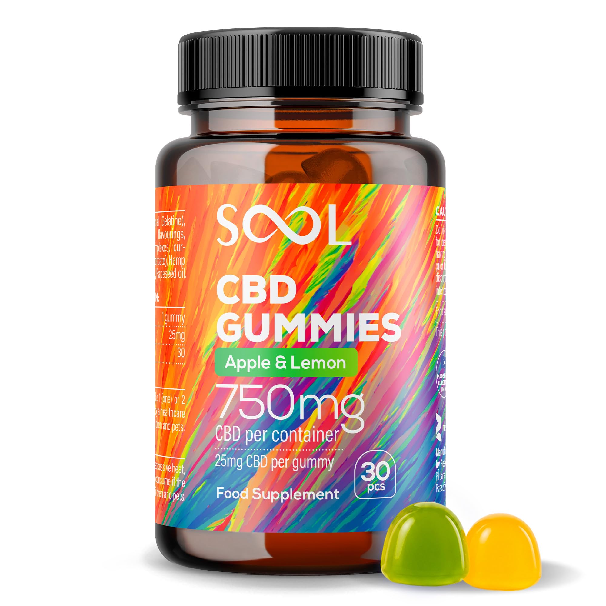 SOOL CBD Gummies 750mg 30pcs | 25mg CBD Gummy | Apple & Lemon Flavour | Cannabidiol CBD Oil Edibles | CBD Oil | Stress & Anxiety Relief | Calm, Unwind, Improve Sleep