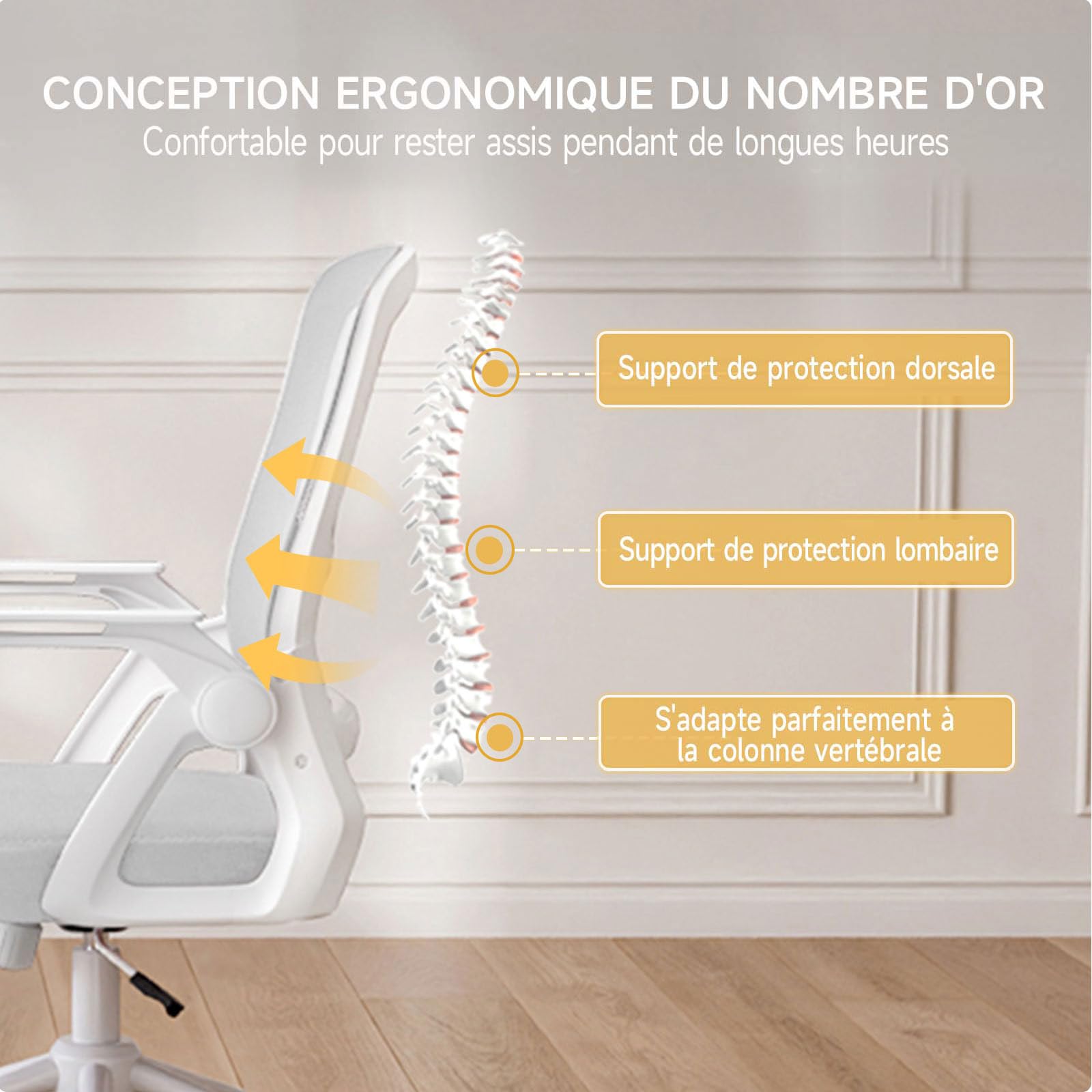 rattantree Chaise de Bureau Ergonomique pour la Maison et Le Bureau, Gris | Accoudoirs Pliables à 90°, Soutien Lombaire, Dossier Inclinable, Hauteur Réglable