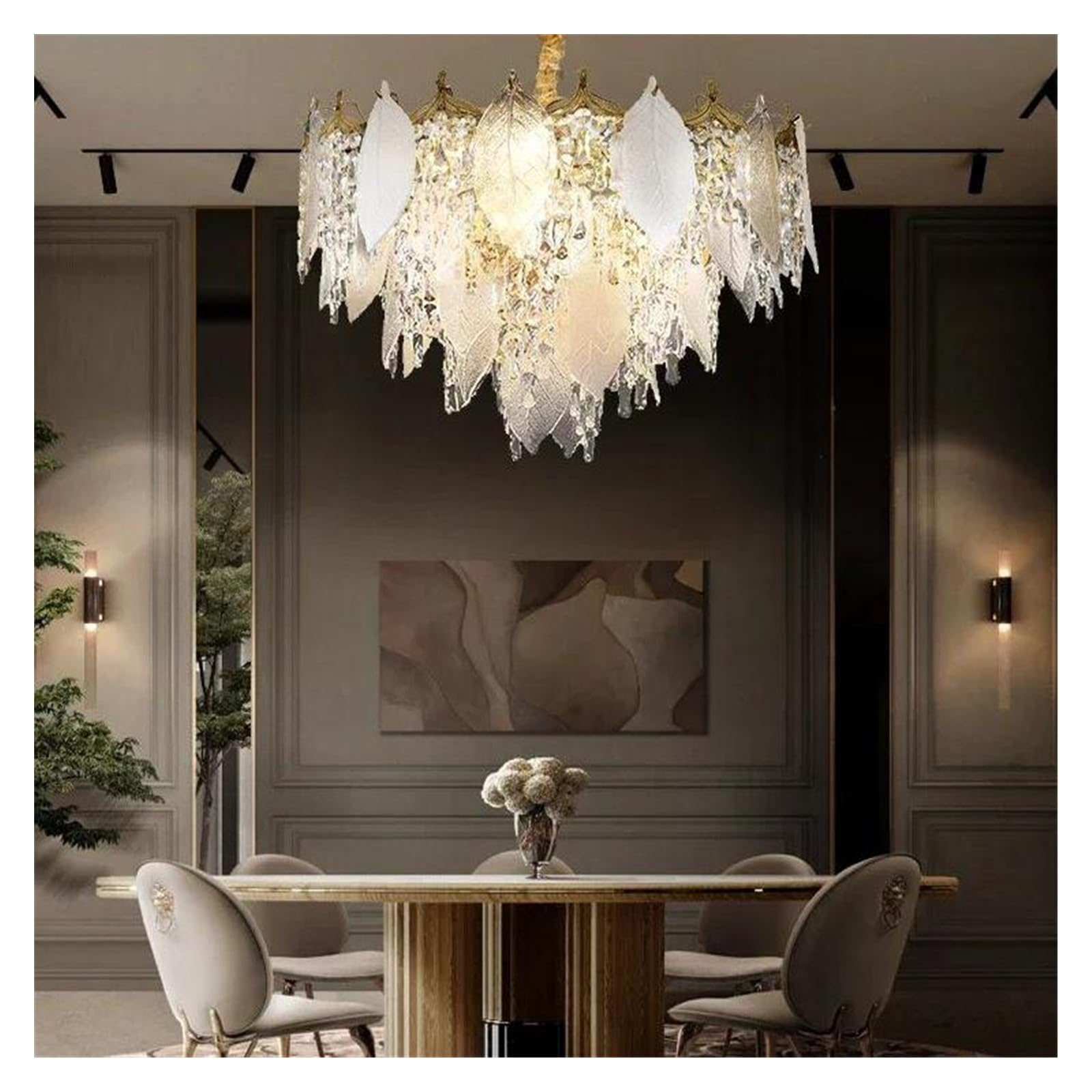 Genérico Lámparas de araña, Lámparas colgantes de cristal con hojas porcelana for techo, modernas y lujosas lámparas LED for decoración del hogar, for sala estar lustre(Remote Dimmable,3-layer)
