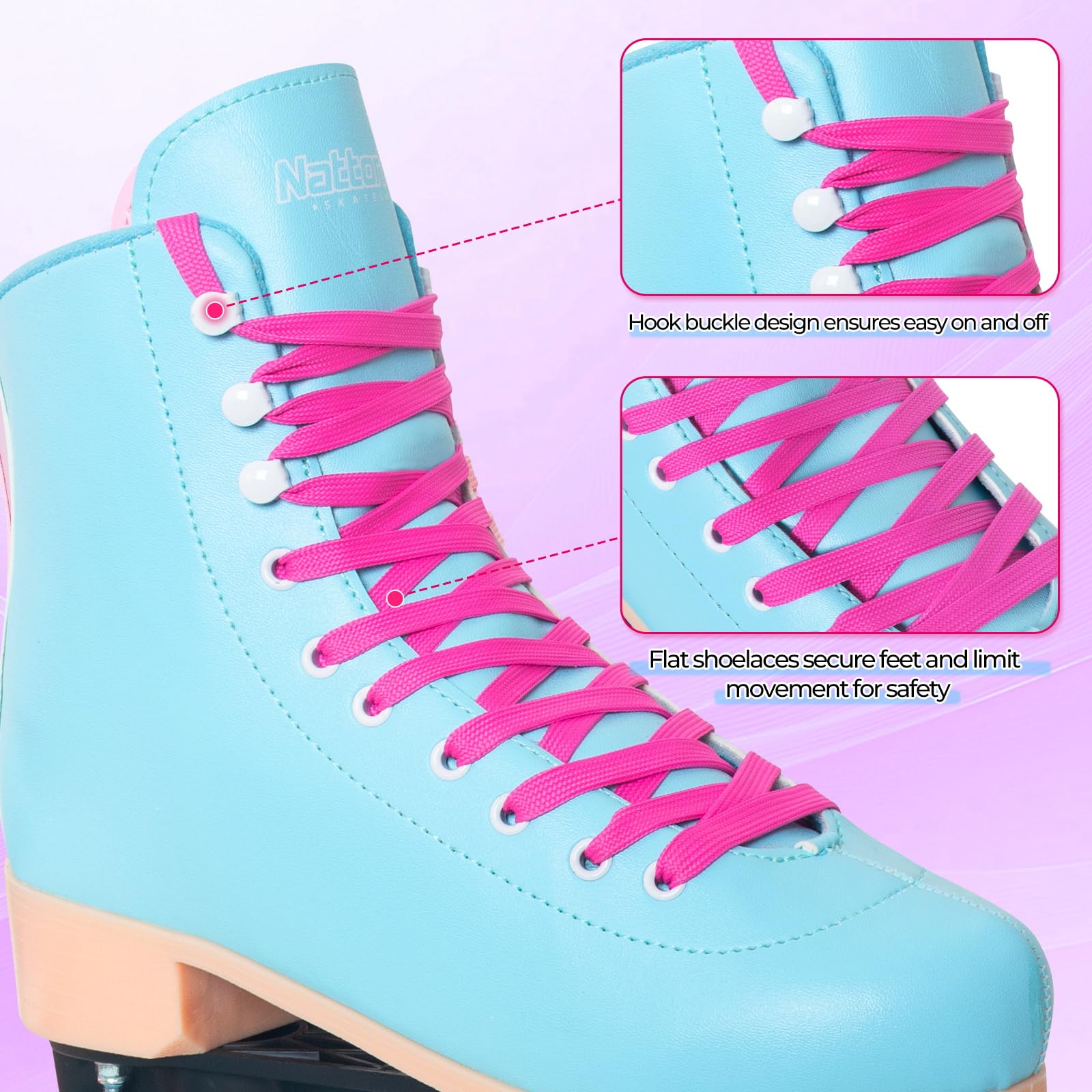 Nattork Roller Skates for Women Outdoor Fun Fashionable Roller Derby Skates for Men Girls Boys Pink Purple Blue Teal Yellow