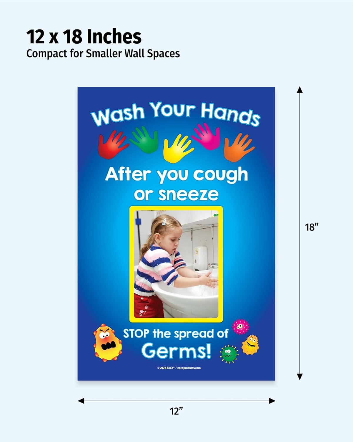 Safety Magnets Hand Washing Poster for Kids - 12" x18” Laminated - Hygiene Signs for Daycare & Elementary School - Nurse Office Decorations