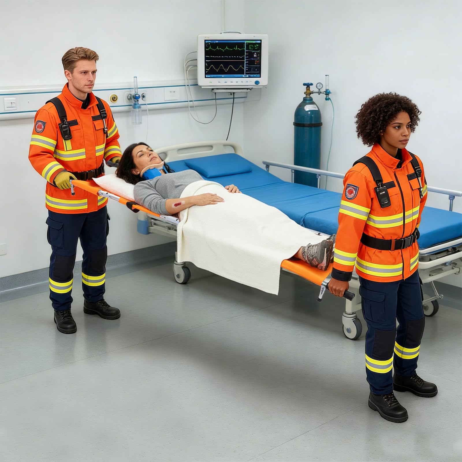 Camilla plegable con hebillas, transportador de emergencia, portátil, 210 x 53 cm (color naranja)