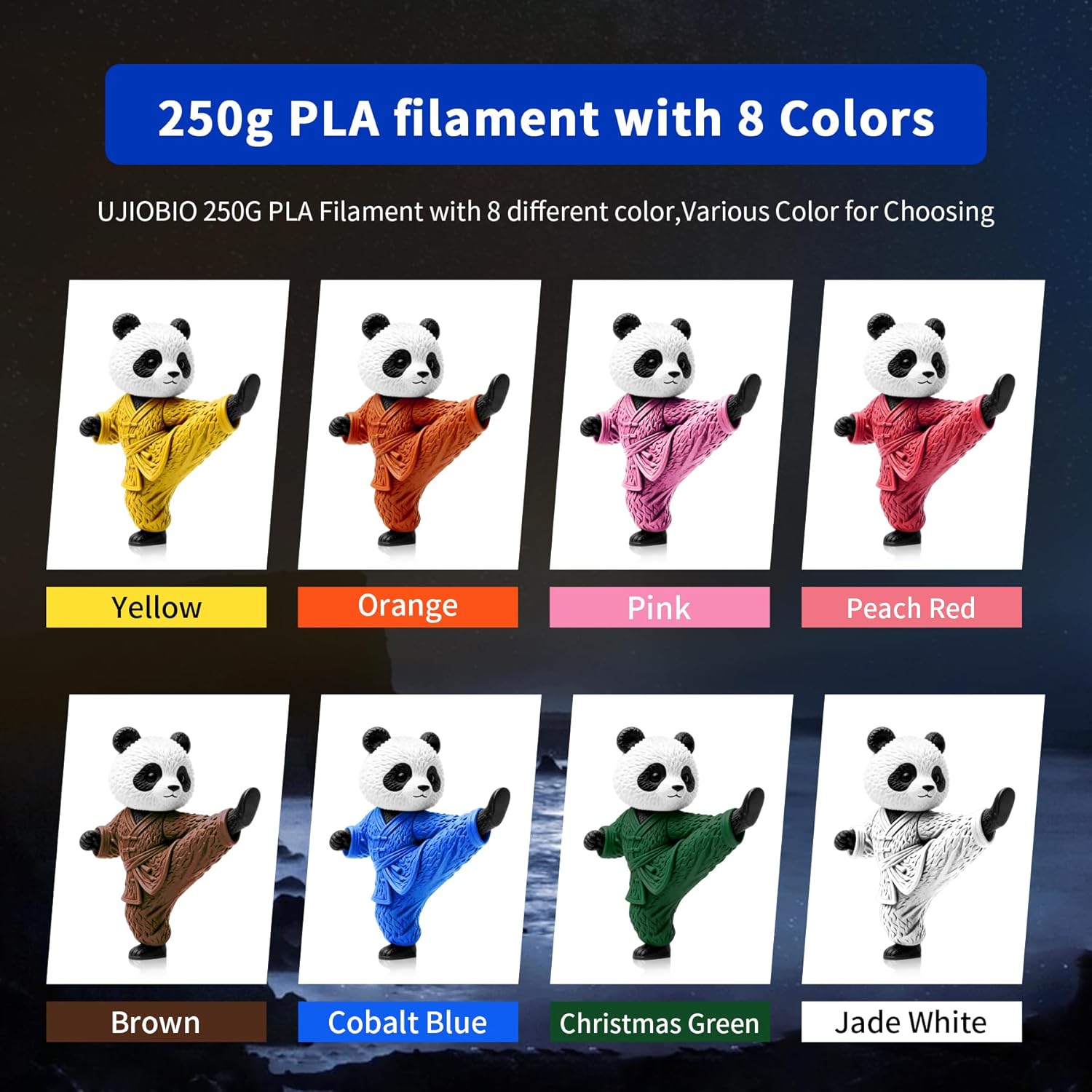 16 Color Bundle Elite PLA+ 3D Printer Filament, Multicolor PLA+ Filament 1.75mm, Individually Vacuum Packed, 0.25kg per Spool, 16 Pack, Total 4kg