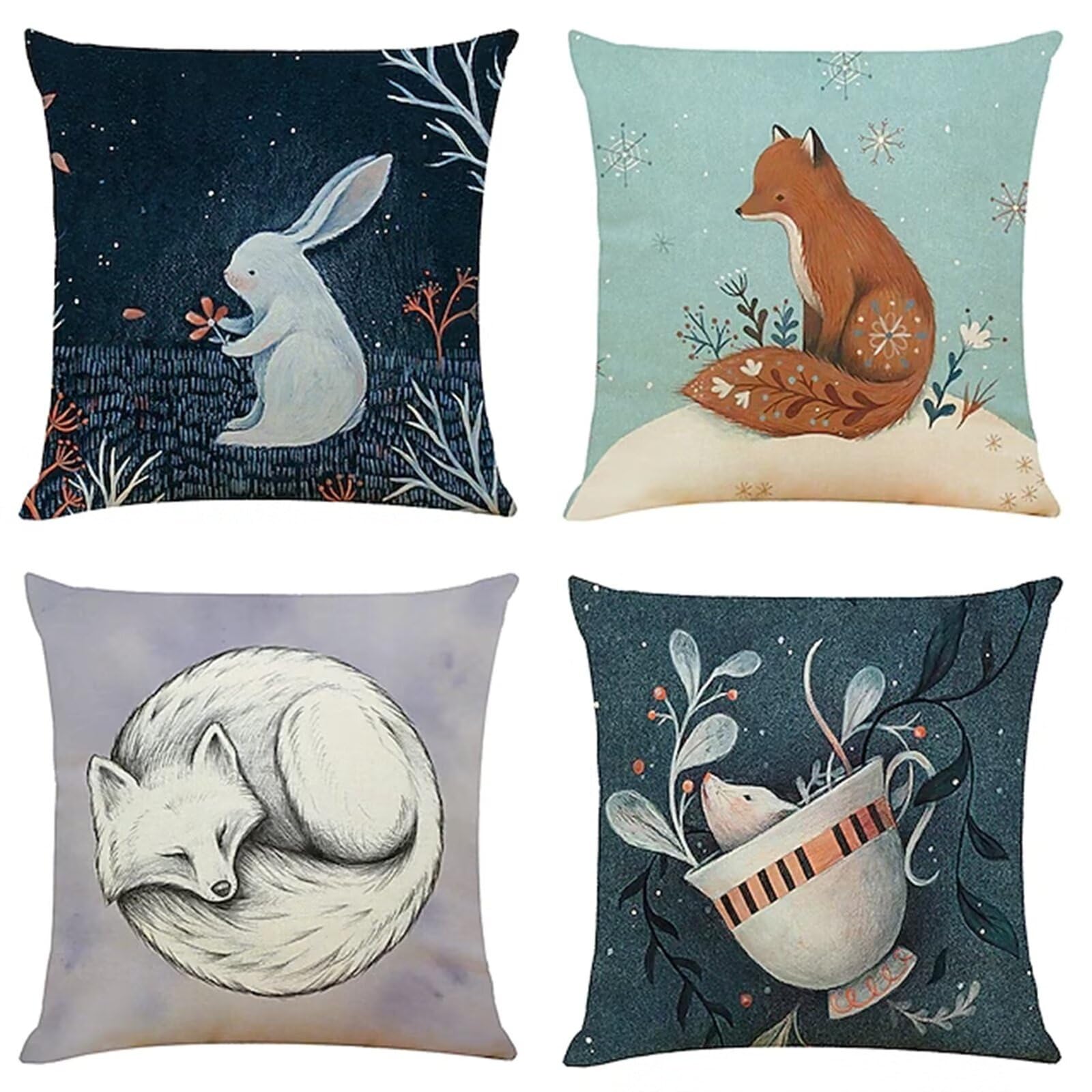 Juego de 4 Impermeable Funda de Cojín Animales encantadores,65x65cm Moderno Suave Transpirables Lino Fundas de Almohada Cojines Decorativos con Cremallera Oculta para Exterior Sofá Cama Coche Hogar