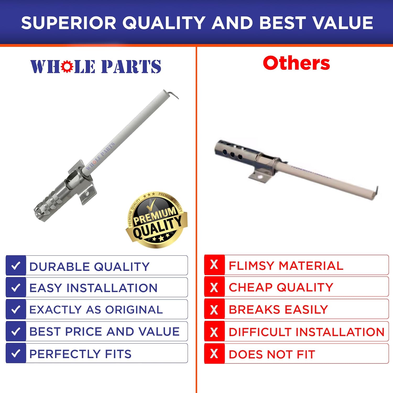 Upgraded Whole Parts Range Bake or Broil Spark Electrode Part# W10333842- Replacement & Compatible with Some Jenn Air, Kitchen Aid, Amana, Maytag and Whirlpool Ranges