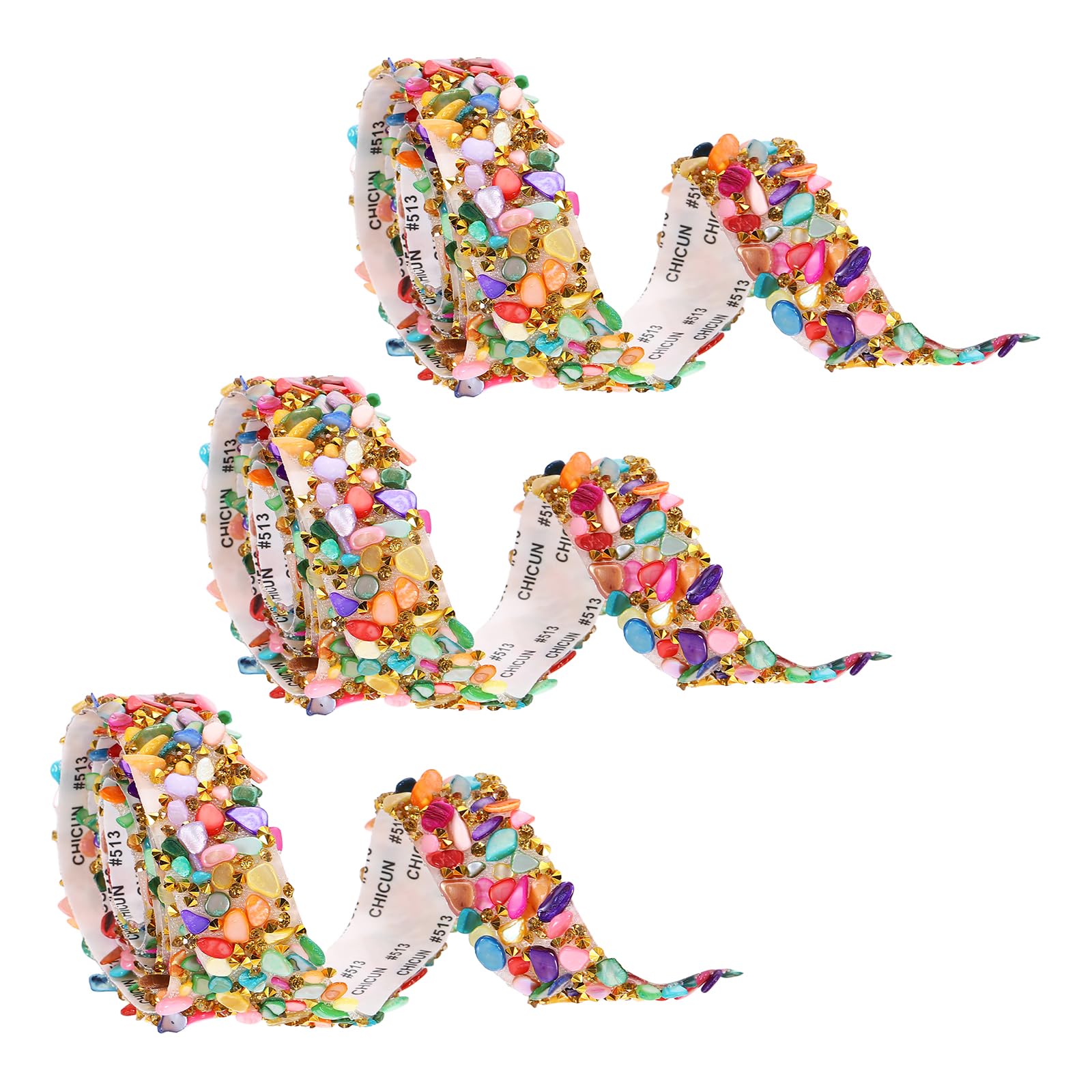 sourcing map 3 Rolls 1 Yard x 0.79" Crystal Rhinestone Ribbon, Self Adhesive Resin Crystal Trim Ribbon Strips, Sparkling Gemstone Trims for DIY Crafts, Clothes, Party Decoration, Colorful Gold