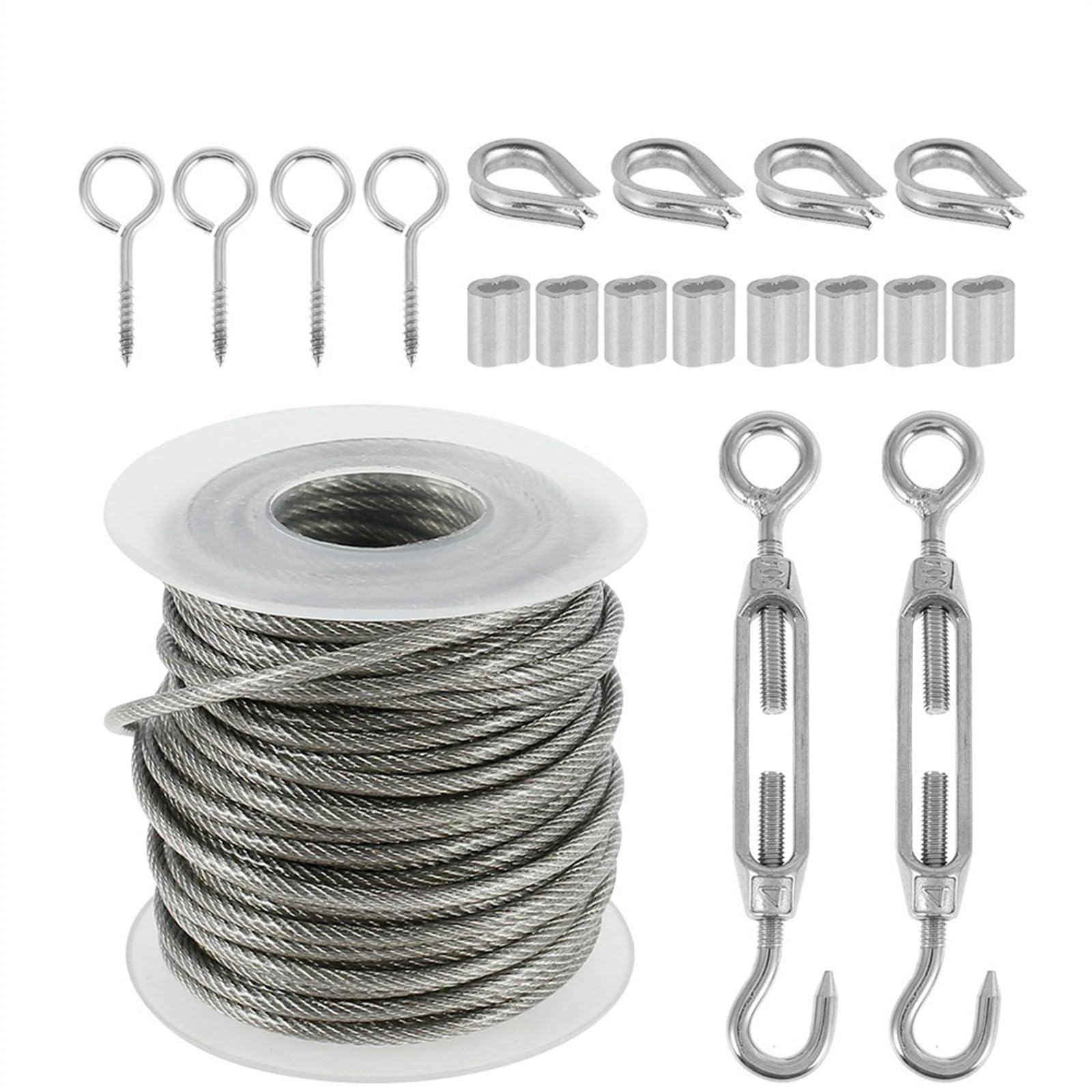 Cable Acero,Cuerda de Alambre Kit de barandilla de Cuerda de Alambre de Metal de 15M/30M, Tornillo de Alta Resistencia Uso Apto para jardín, Cuerda de Alambre de Metal recubierta(15M)