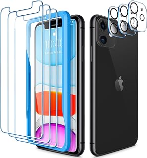 3 Pack Screen Protector for iPhone 11 [6.1 inch] + 3 Pack Tempered Glass Camera Lens Protector with Easy Installation Frame, Anti-Scratch, Case Friendly, 9H Hardness, HD Clear Film [6 Pack]