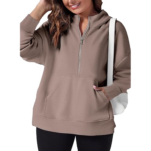 Eytino Women Plus Size Sweatshirt Half Zip Long Sleeve Hoodies Tops Oversized Casual Sweaters with Pockerts(1X-5X)