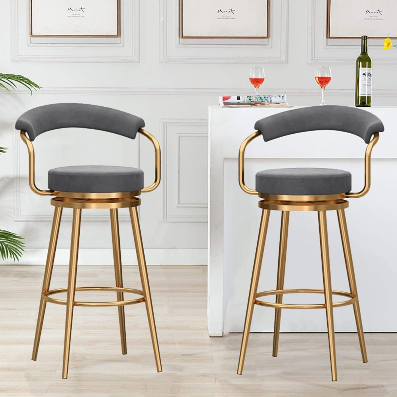 Amazon｜回転バースツール2個セット、モダンな背もたれバーチェア、布