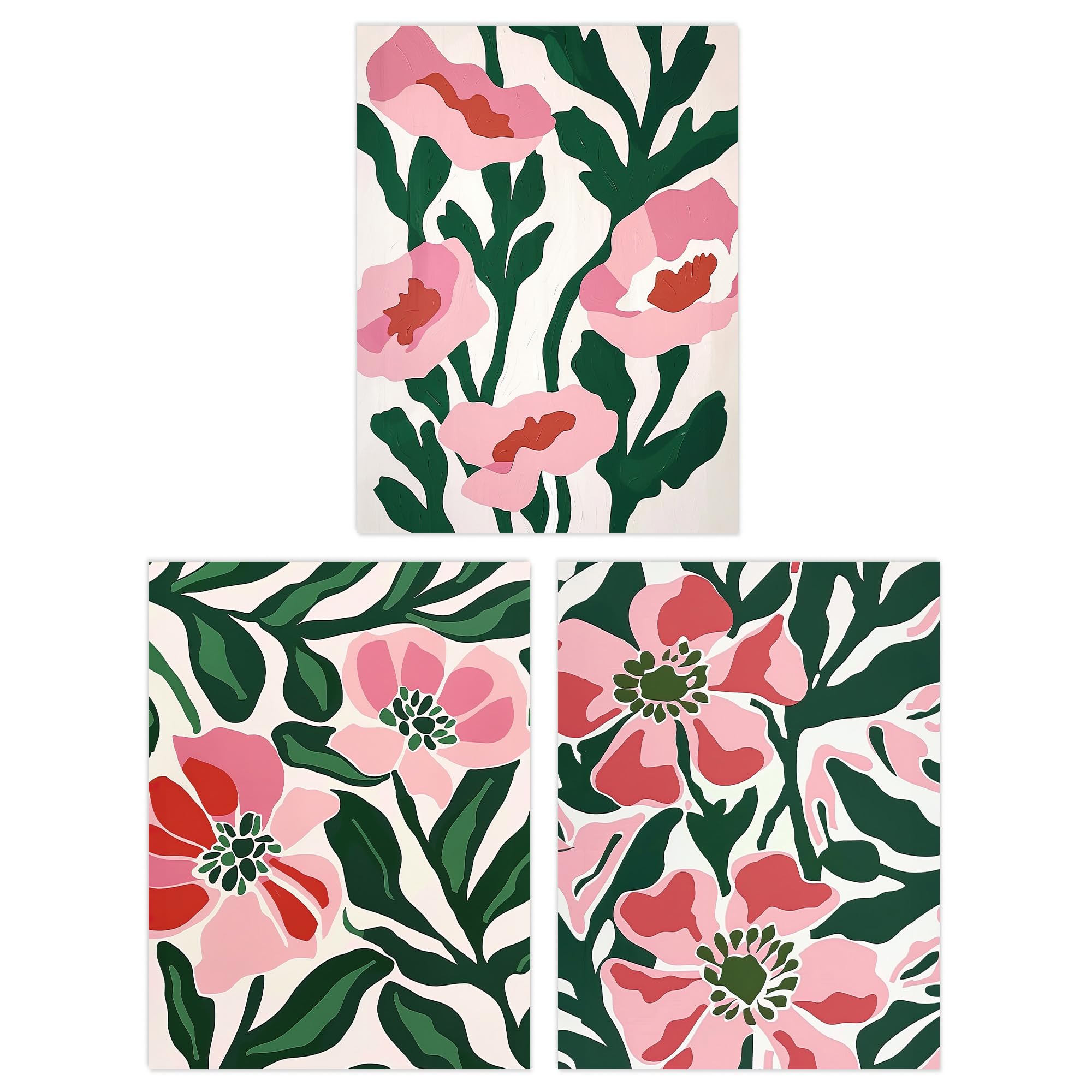Set of 3 Prints Pink Poppy Flowers Floral Retro Boho Poster Wall Art A4