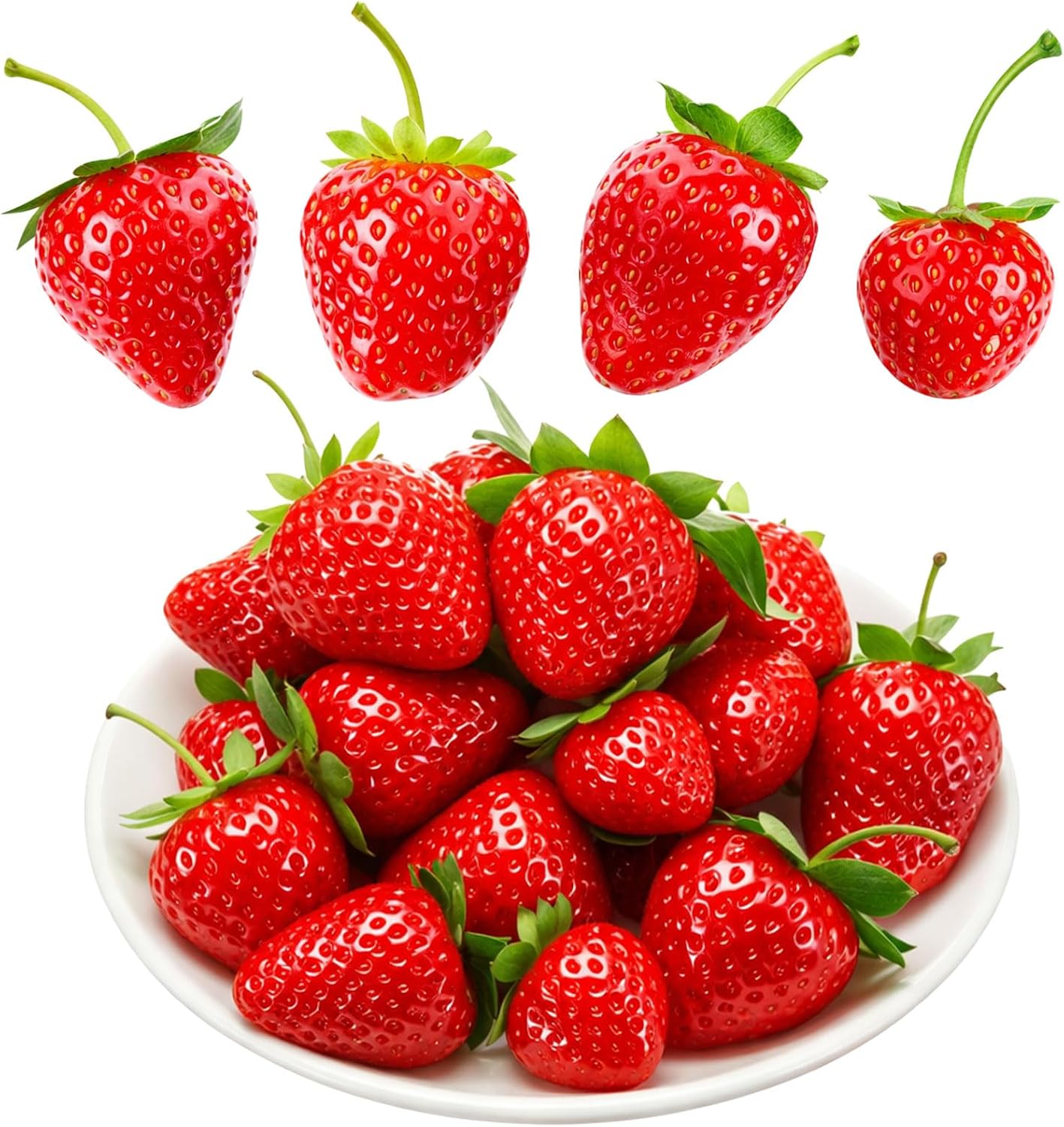 24 Pieces Artificial Strawberries for Bird Decoy, 2.16/2.36/2.75inch Faux Lifelike Realistic Strawberry Plastic Fake Fruit Decoration for Garden Bird Deterrent, Photography Prop