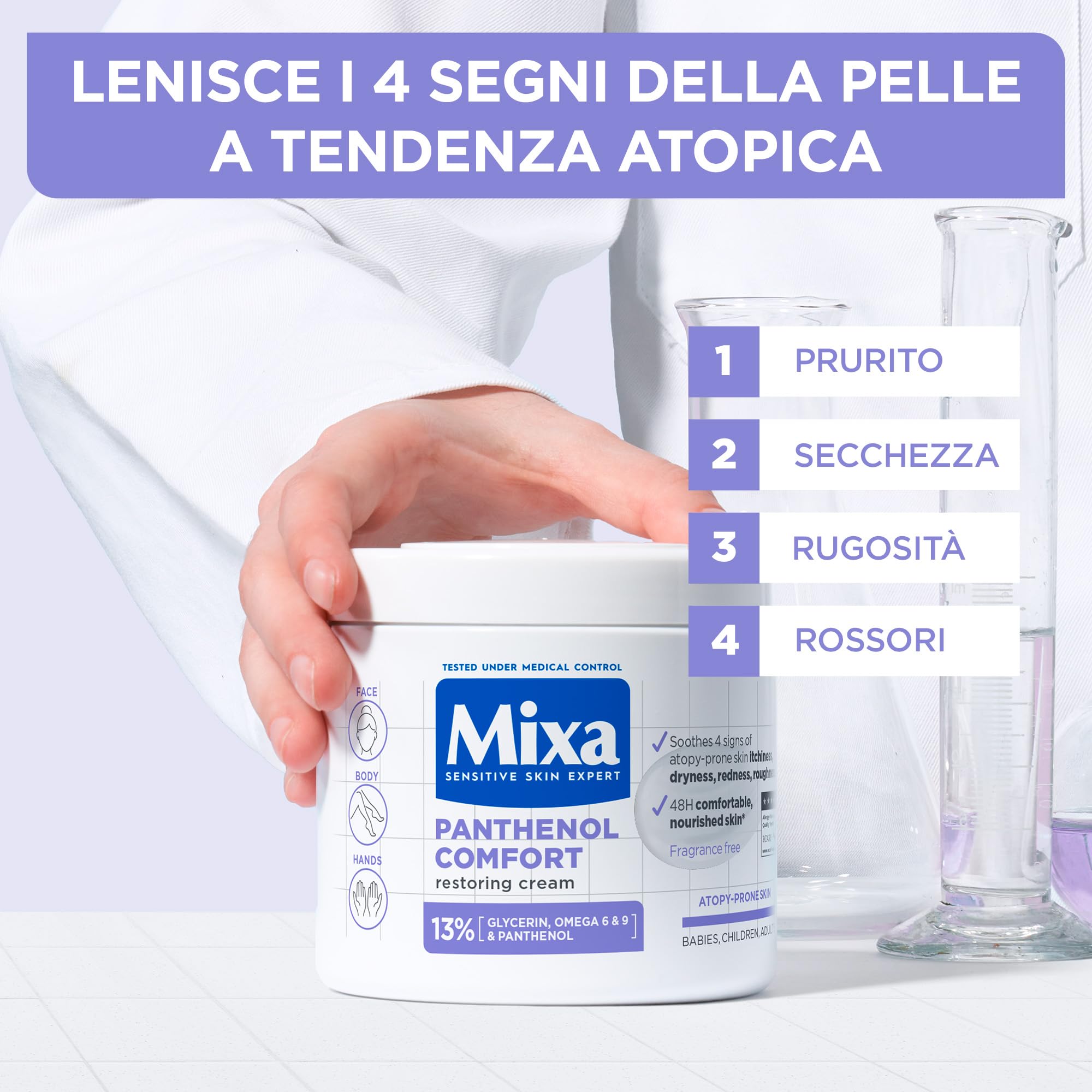 Mixa Crema Lenitiva Protettiva, Per Pelli a Tendenza Atopica, Pelle Lenita e Idratata per 48H, Effetto Anti-Prurito e Anti-Secchezza, Con il 13% di Pantenolo e Glicerina, Panthenol Comfort, 400ml