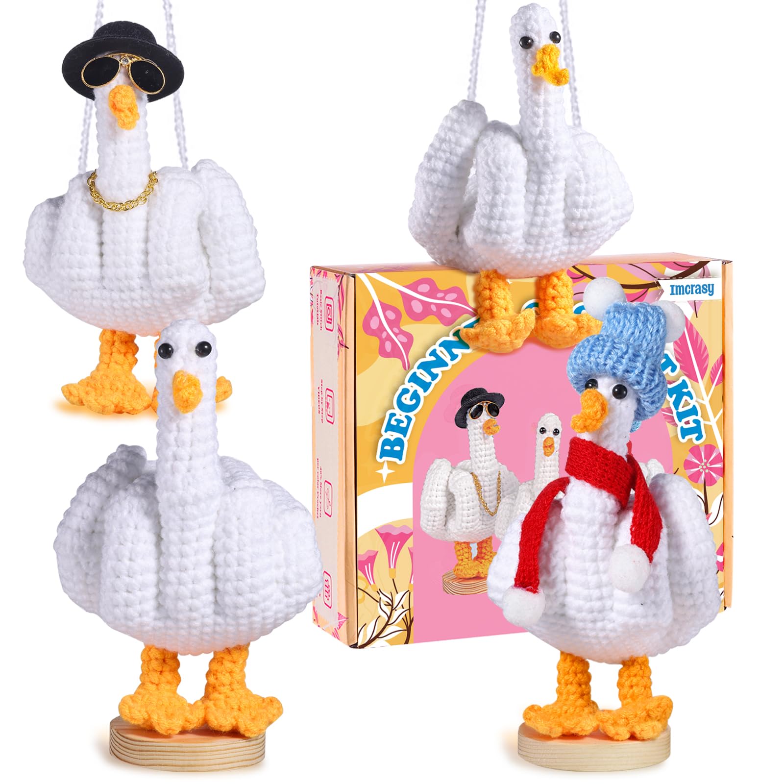 ImcrasyCrochet Kit | Crochet Kit for Beginners | Beginner Crochet Kit with Step by Step Video Lessons | 4 PC Duck Crochet Kit with Complete Crochet Accessories(40%+ Yarn)