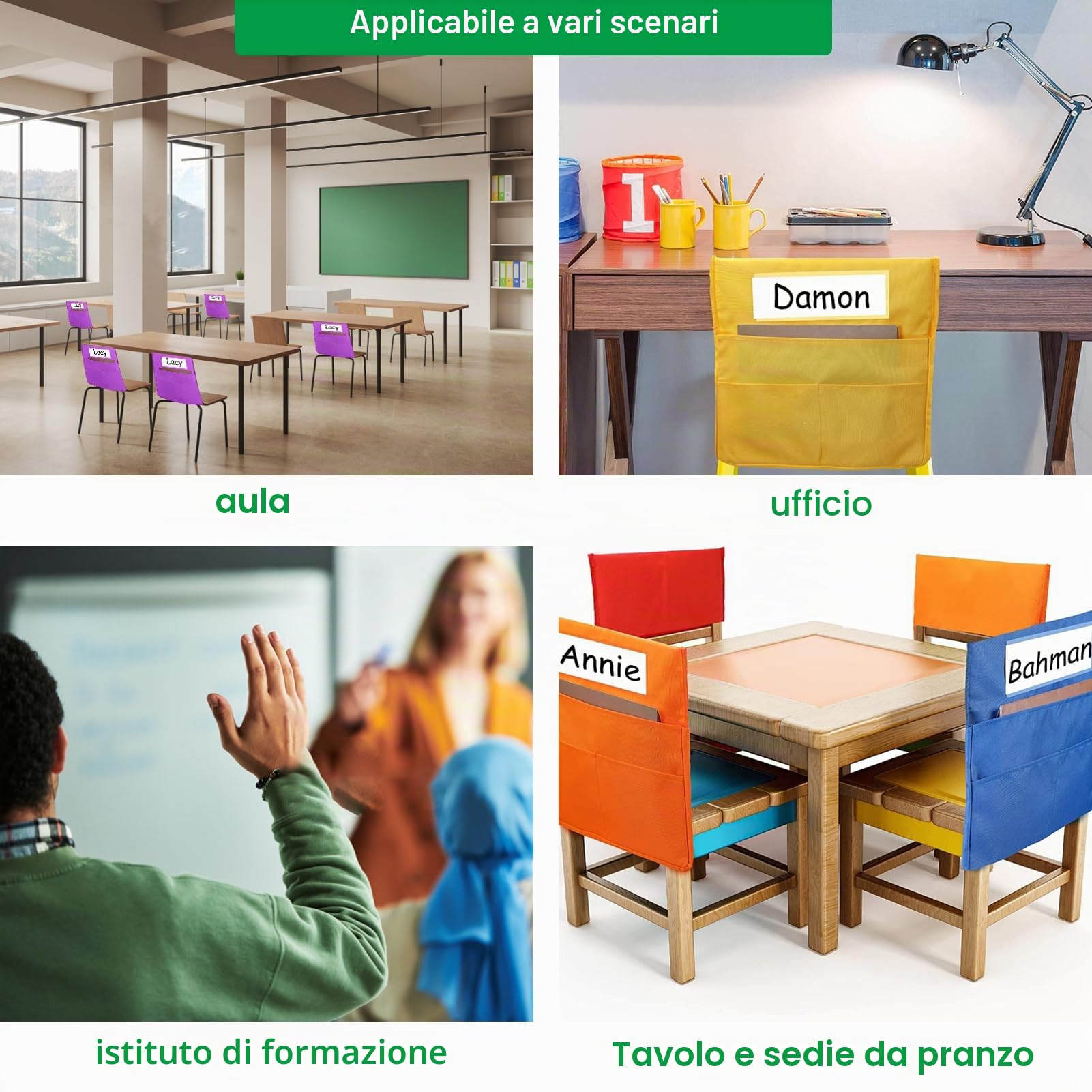 Sedia Buddy Tasca Portaoggetti, 12 Pezzi Schienale per Sedia Organizer Grafico, Tabella delle Tasche dello Schienale con 3 Tasche e Scomparto per Nome, Organizer per Sedile Posteriore