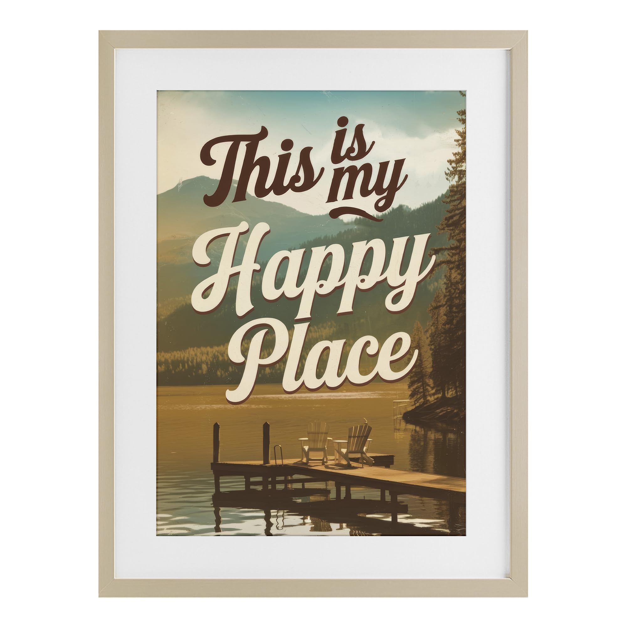 Stupell Industries Harvest Pine (Textured) 'Vintage My Happy Place'| Framed Print Under Glass