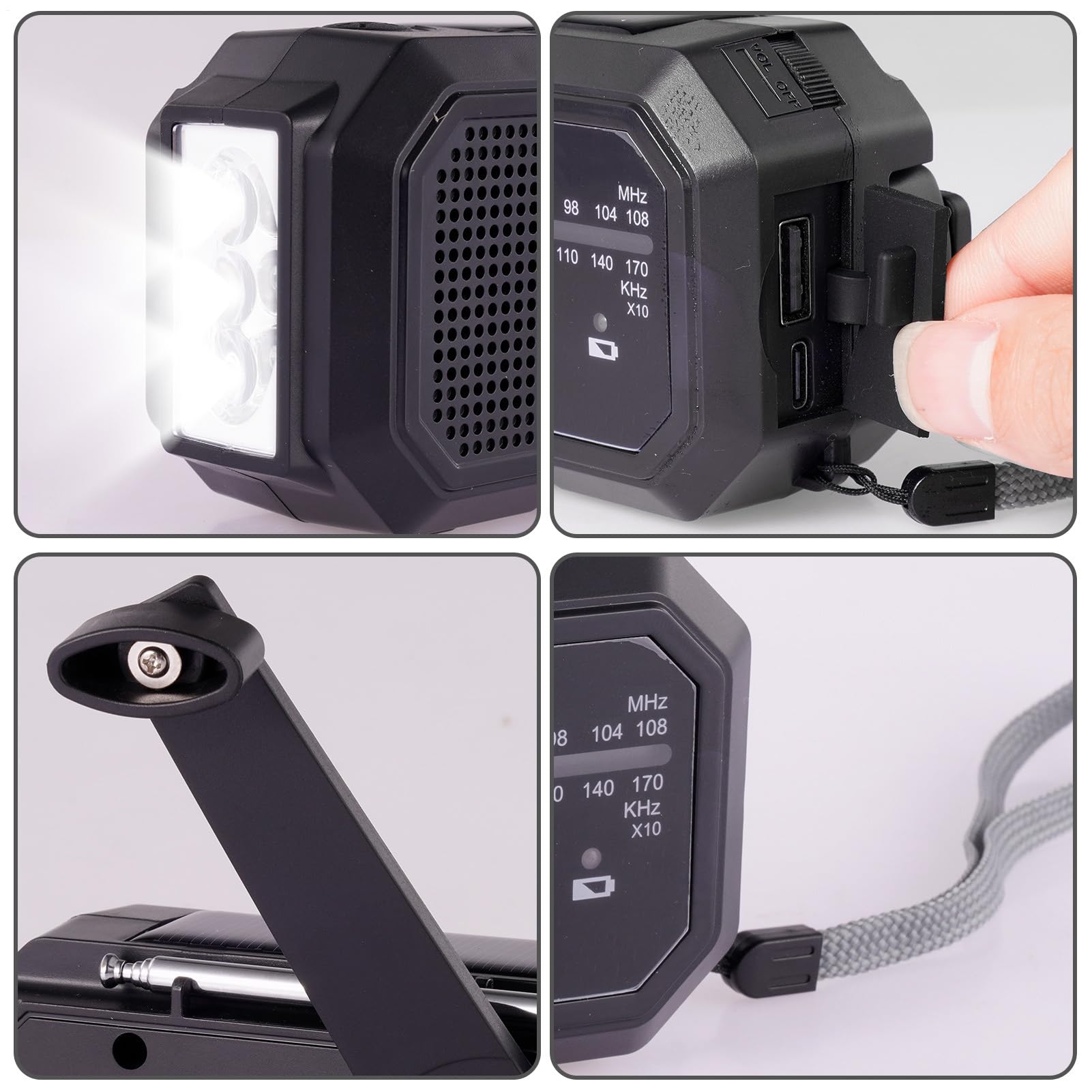 Radio de iluminación de manivela: Linterna LED multifunción, Recarga Solar y dinámica | Radio FM portátil, Cargador de Emergencia USB, Ideal para Acampar, Senderismo, apagones y Supervivencia
