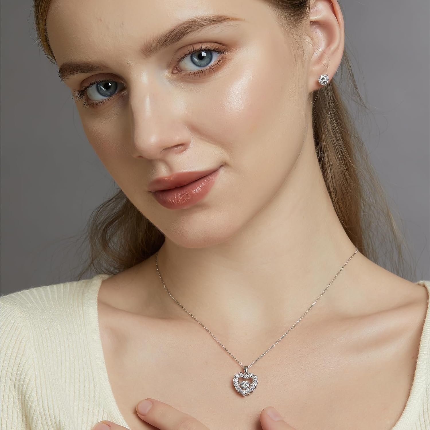 WES S925 Sterling Silver Necklace Heart Moissanite Diamond Necklace for Women - Image 5