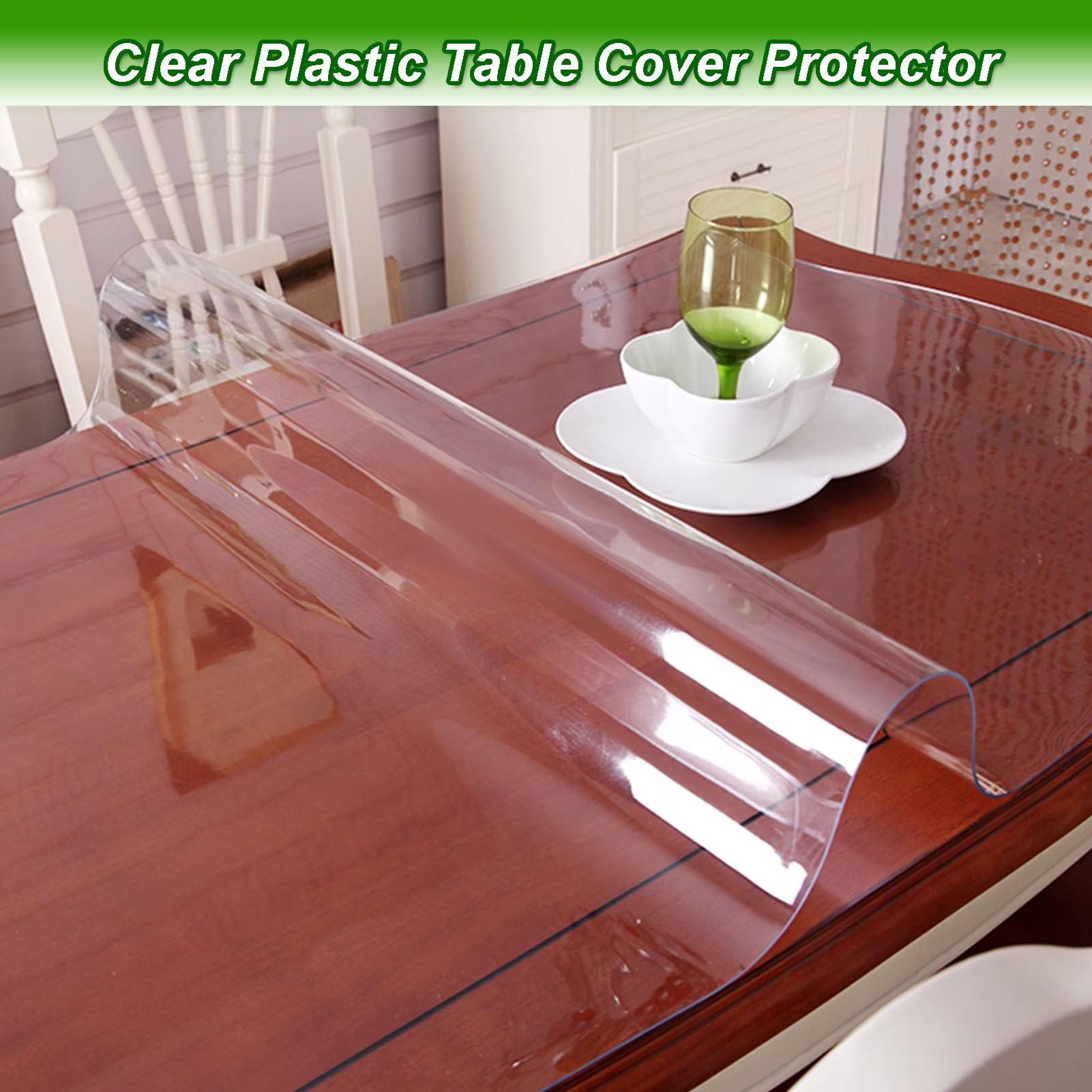 Protector de mesa de PVC para comedor, 170 x 350 cm, cubierta de vinilo impermeable, fácil de limpiar, protector de mesa de plástico para cocina, escritorio y tocador