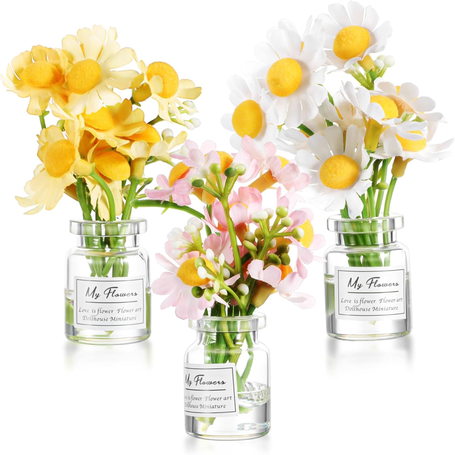 Hemobllo 3 Pcs Miniature Flower Vase Car Dashboard Decorations Elegant Floral Car Accessories for Women White Yellow Pink Sunflower Interior Ornaments Easy to Install